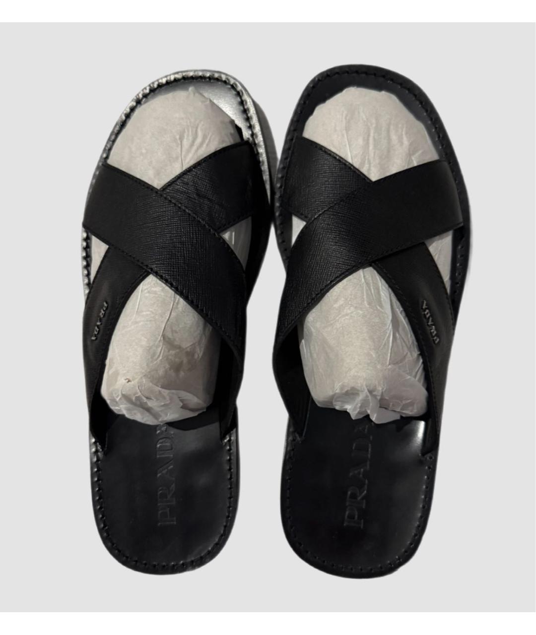 PRADA Черные кожаные шлепанцы, фото 2