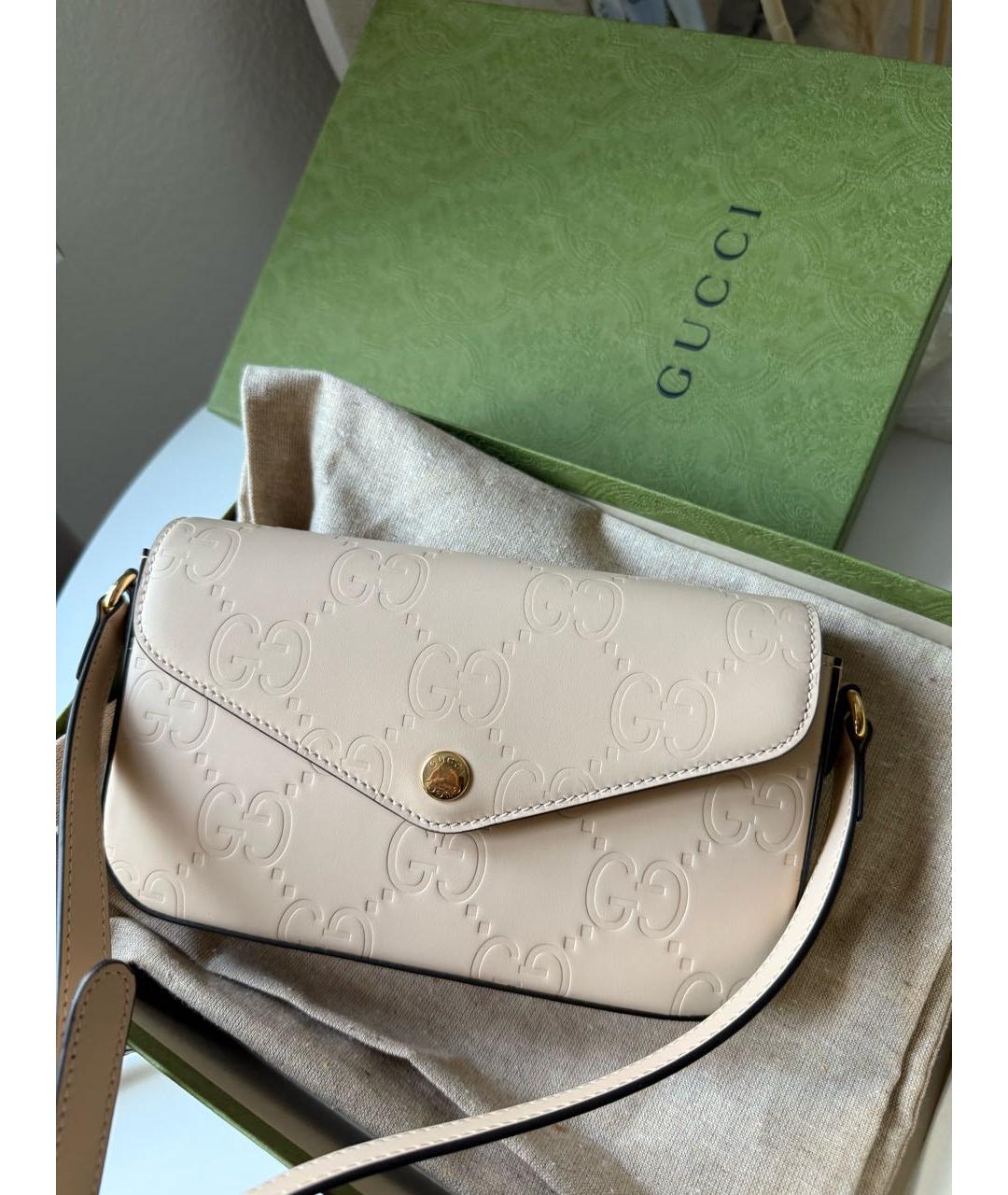 GUCCI Бежевая кожаная сумка через плечо, фото 2