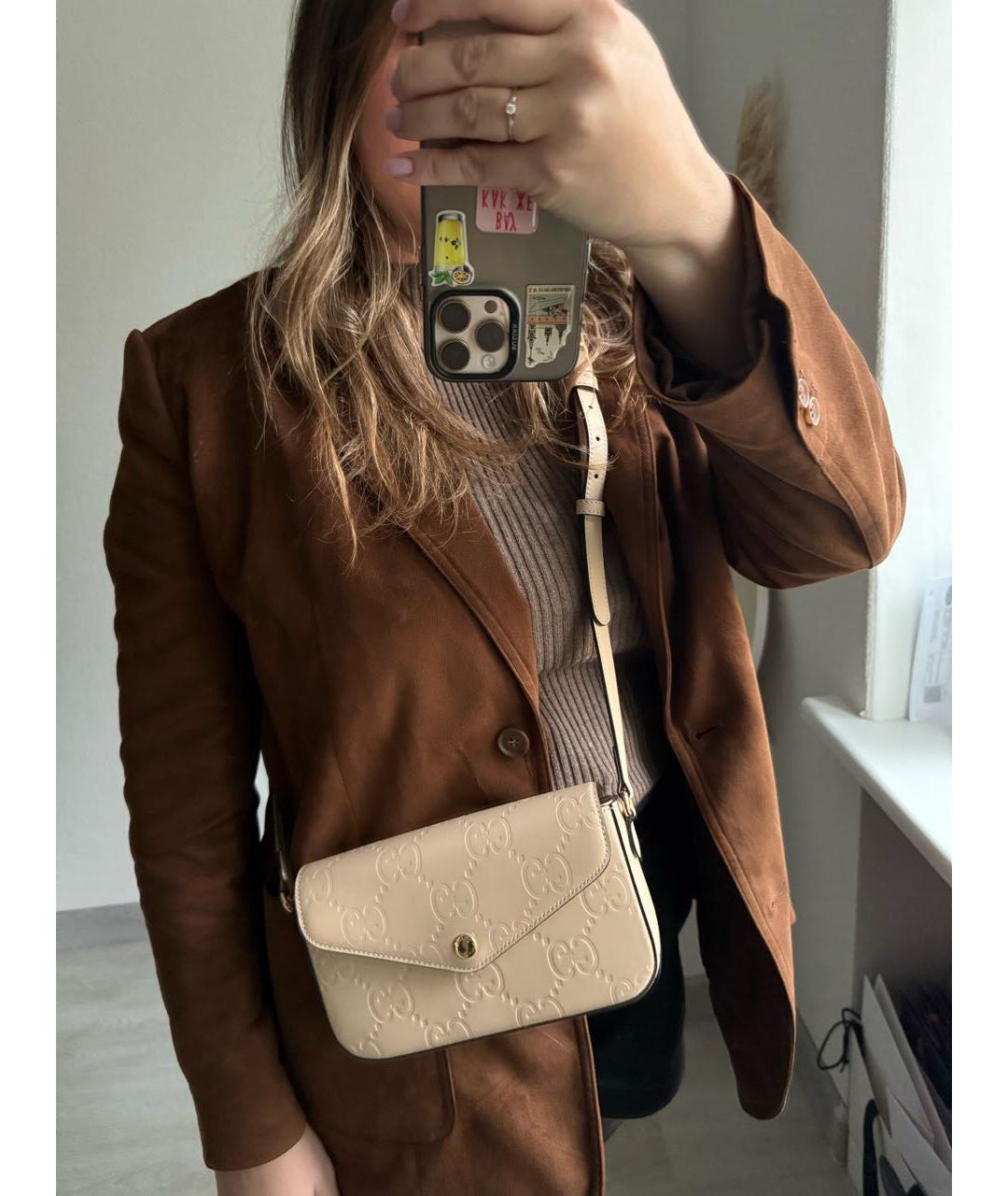 GUCCI Бежевая кожаная сумка через плечо, фото 8