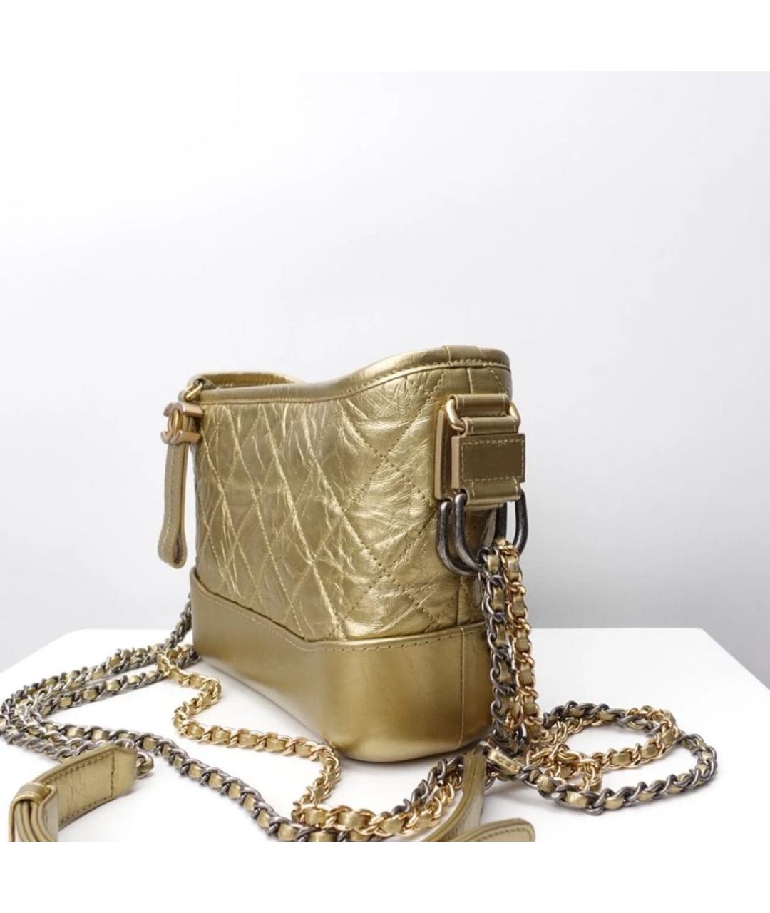 CHANEL Золотая кожаная сумка через плечо, фото 3