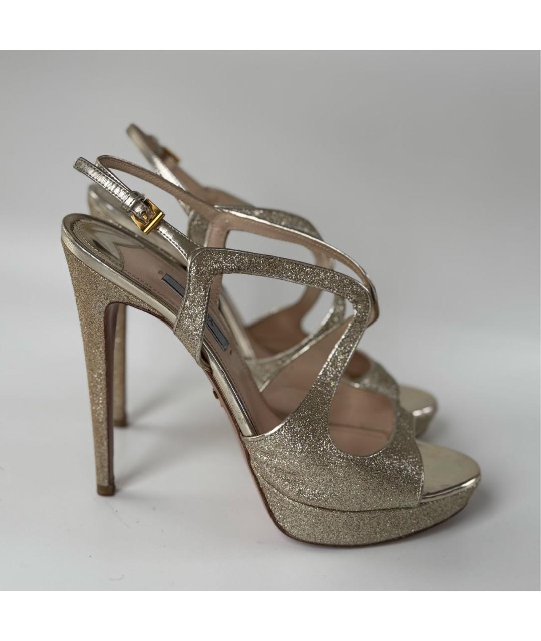 PRADA Золотые кожаные босоножки, фото 8