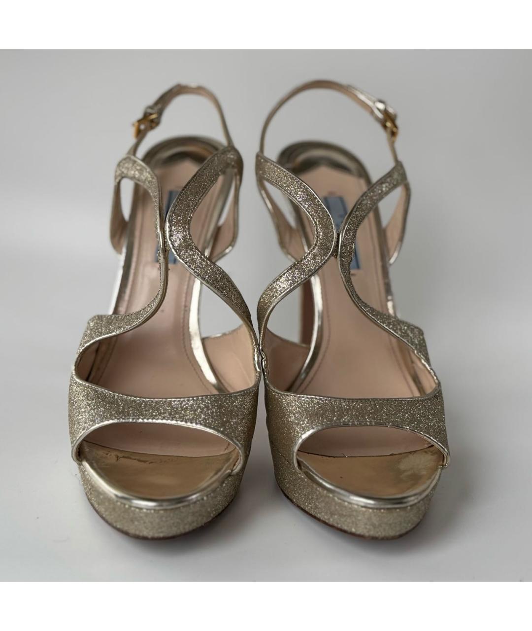 PRADA Золотые кожаные босоножки, фото 7