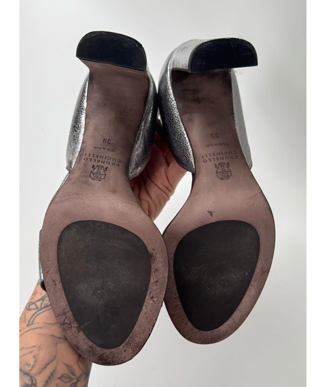 BRUNELLO CUCINELLI Серебряные кожаные босоножки, фото 6