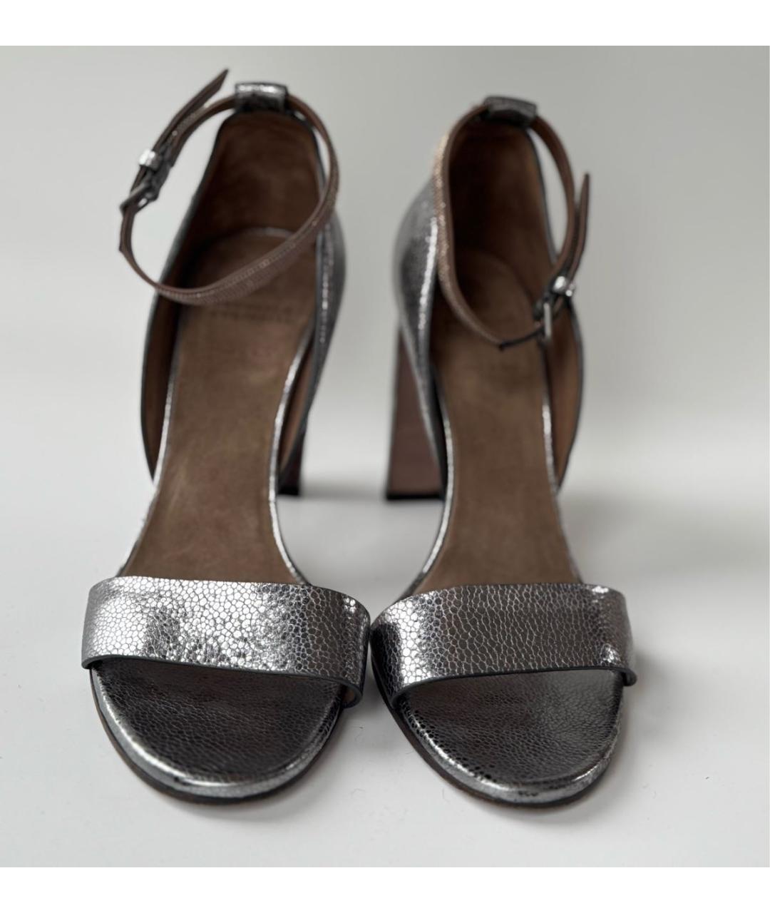 BRUNELLO CUCINELLI Серебряные кожаные босоножки, фото 2