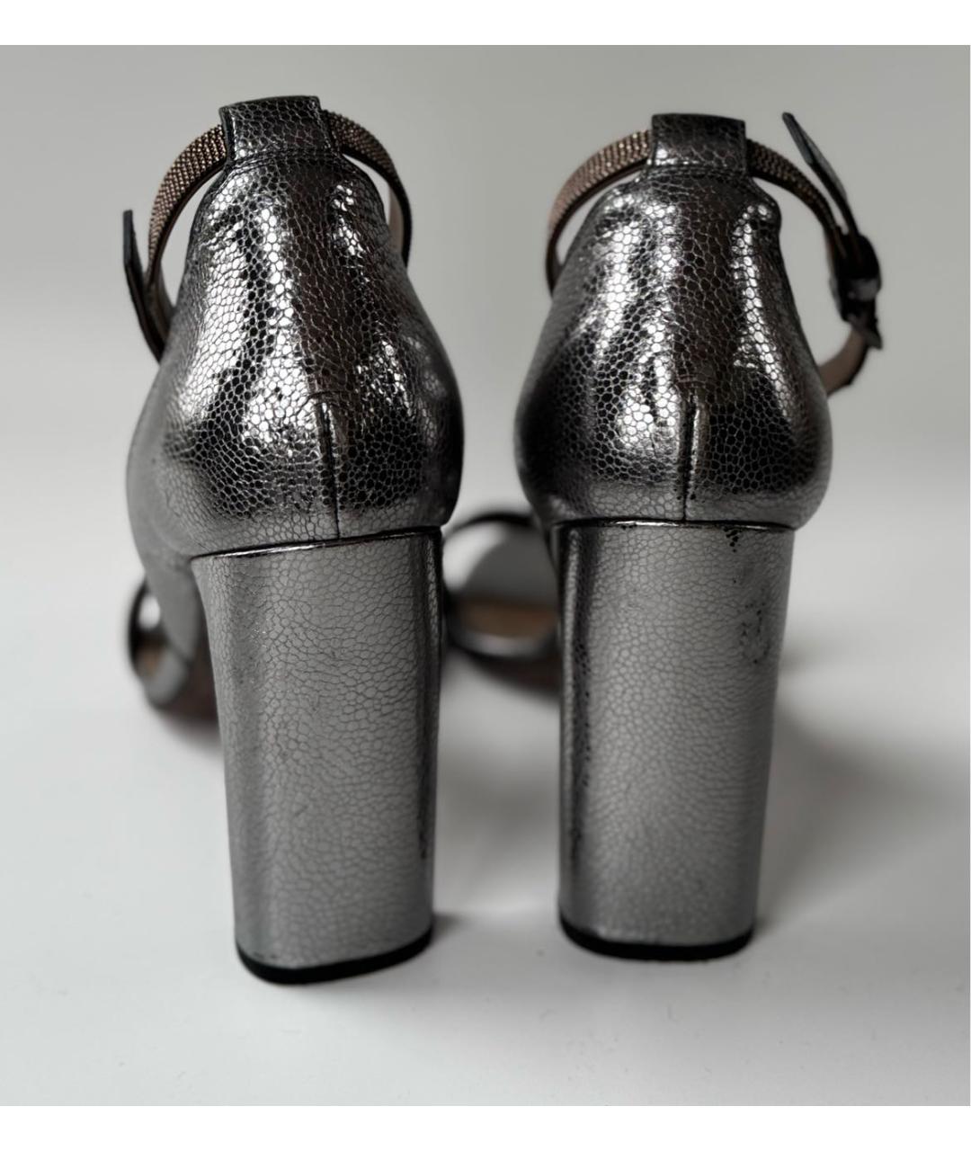 BRUNELLO CUCINELLI Серебряные кожаные босоножки, фото 4