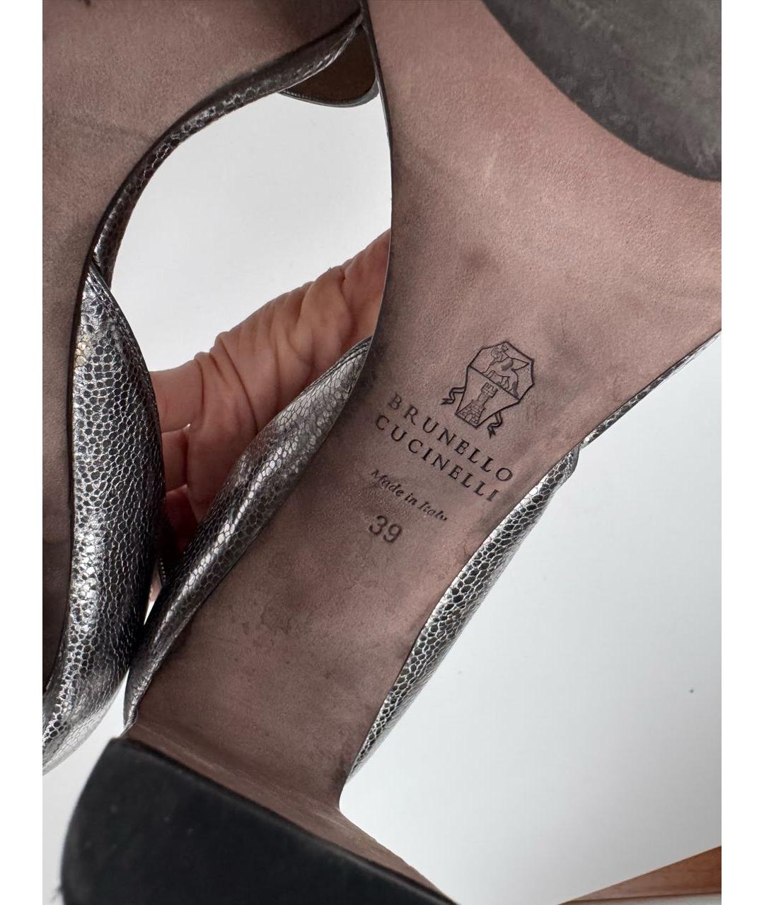 BRUNELLO CUCINELLI Серебряные кожаные босоножки, фото 7