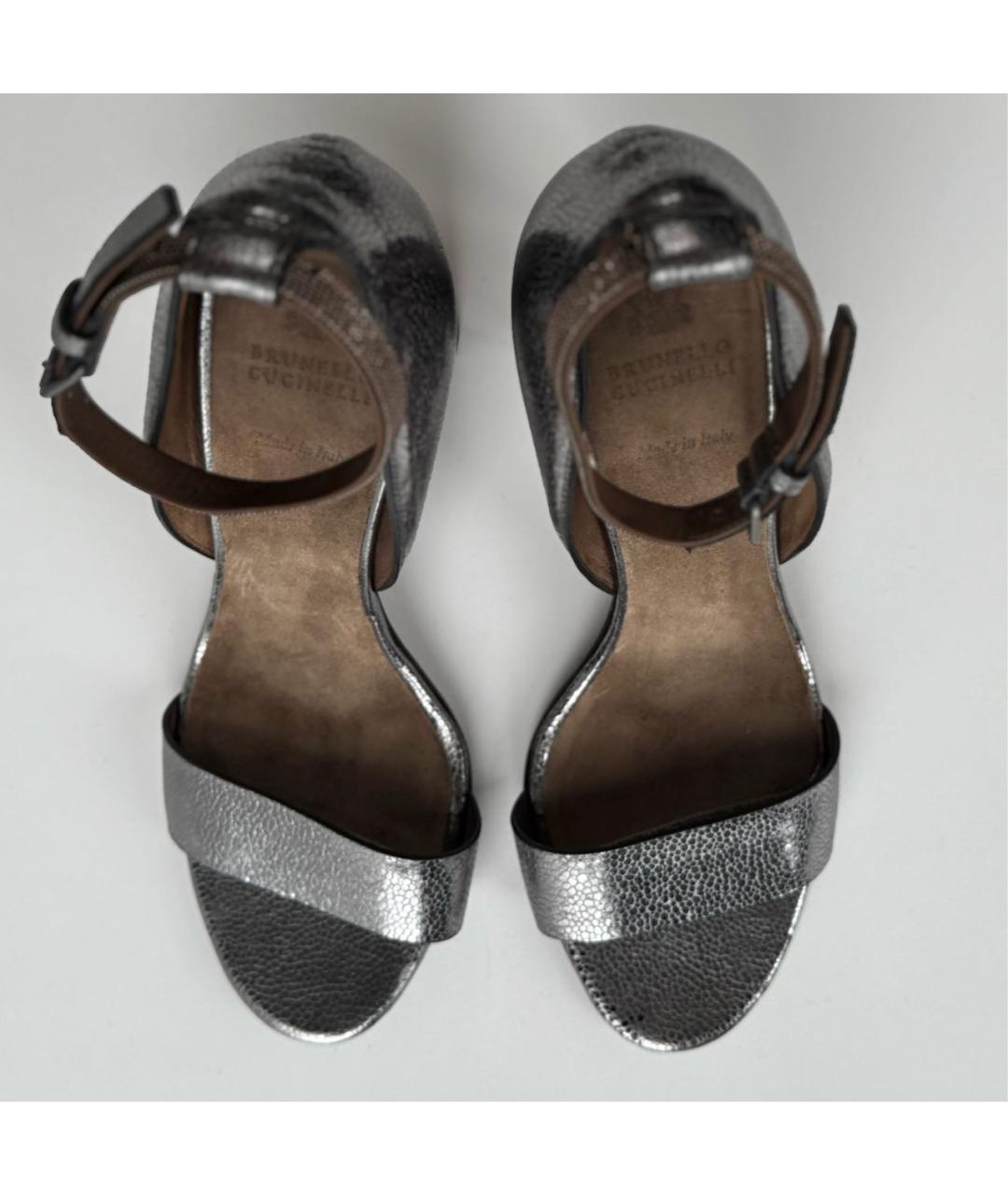BRUNELLO CUCINELLI Серебряные кожаные босоножки, фото 3