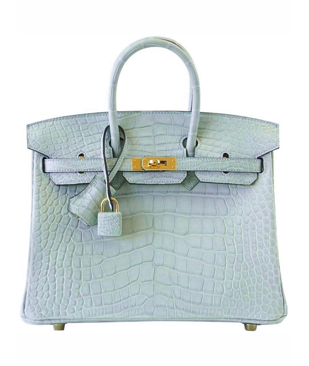 HERMES Голубая сумка с короткими ручками из экзотической кожи, фото 1