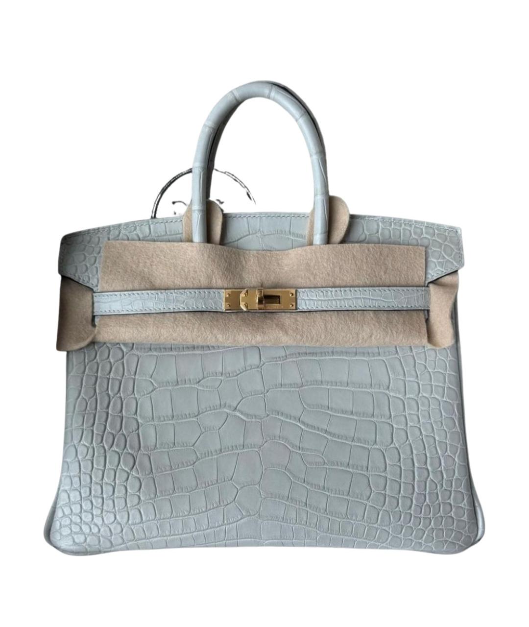 HERMES Голубая сумка с короткими ручками из экзотической кожи, фото 4