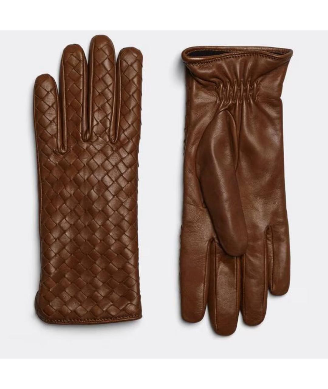 BOTTEGA VENETA Коричневые кожаные перчатки, фото 5