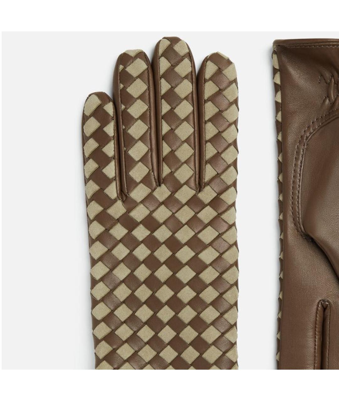BOTTEGA VENETA Зеленые кожаные перчатки, фото 3