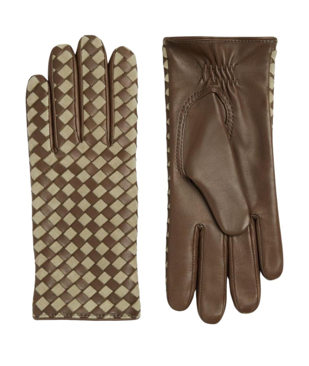 BOTTEGA VENETA Зеленые кожаные перчатки, фото 1