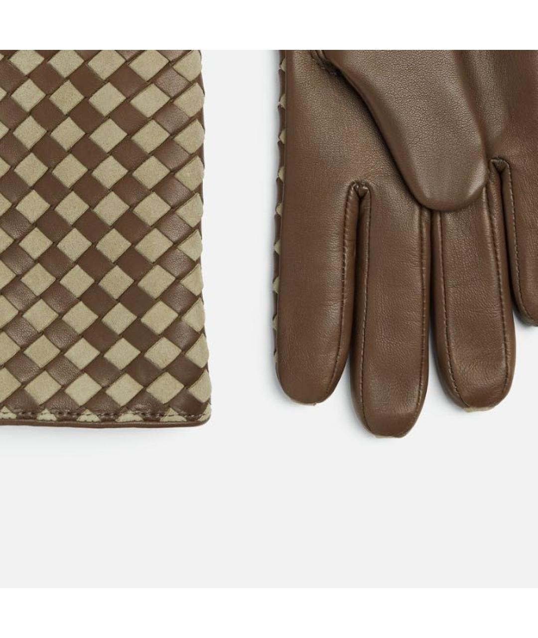 BOTTEGA VENETA Зеленые кожаные перчатки, фото 4