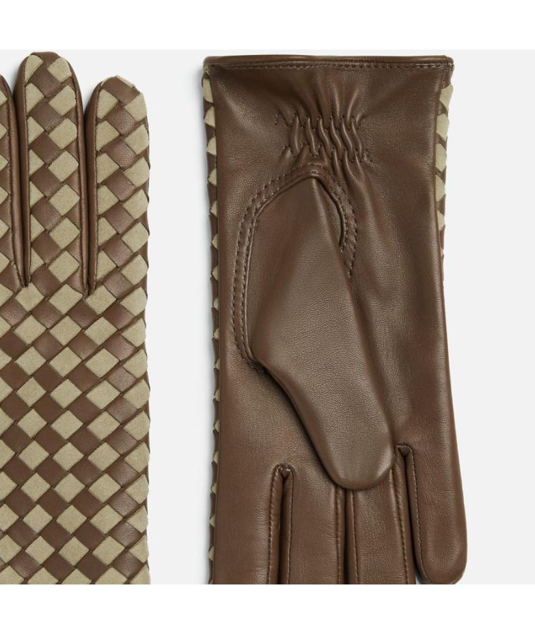 BOTTEGA VENETA Зеленые кожаные перчатки, фото 2