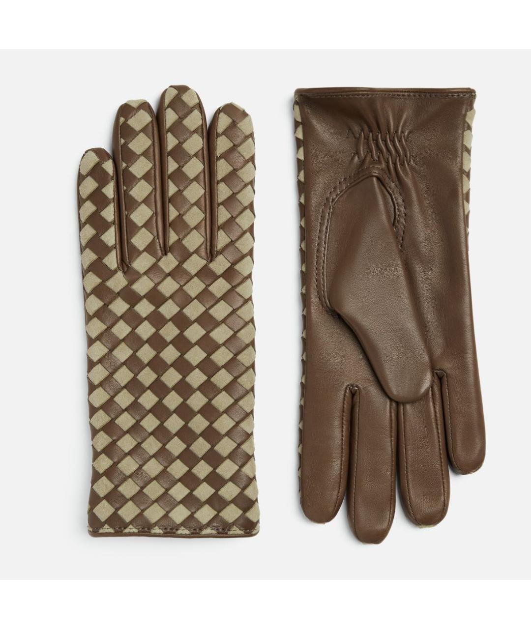 BOTTEGA VENETA Зеленые кожаные перчатки, фото 5