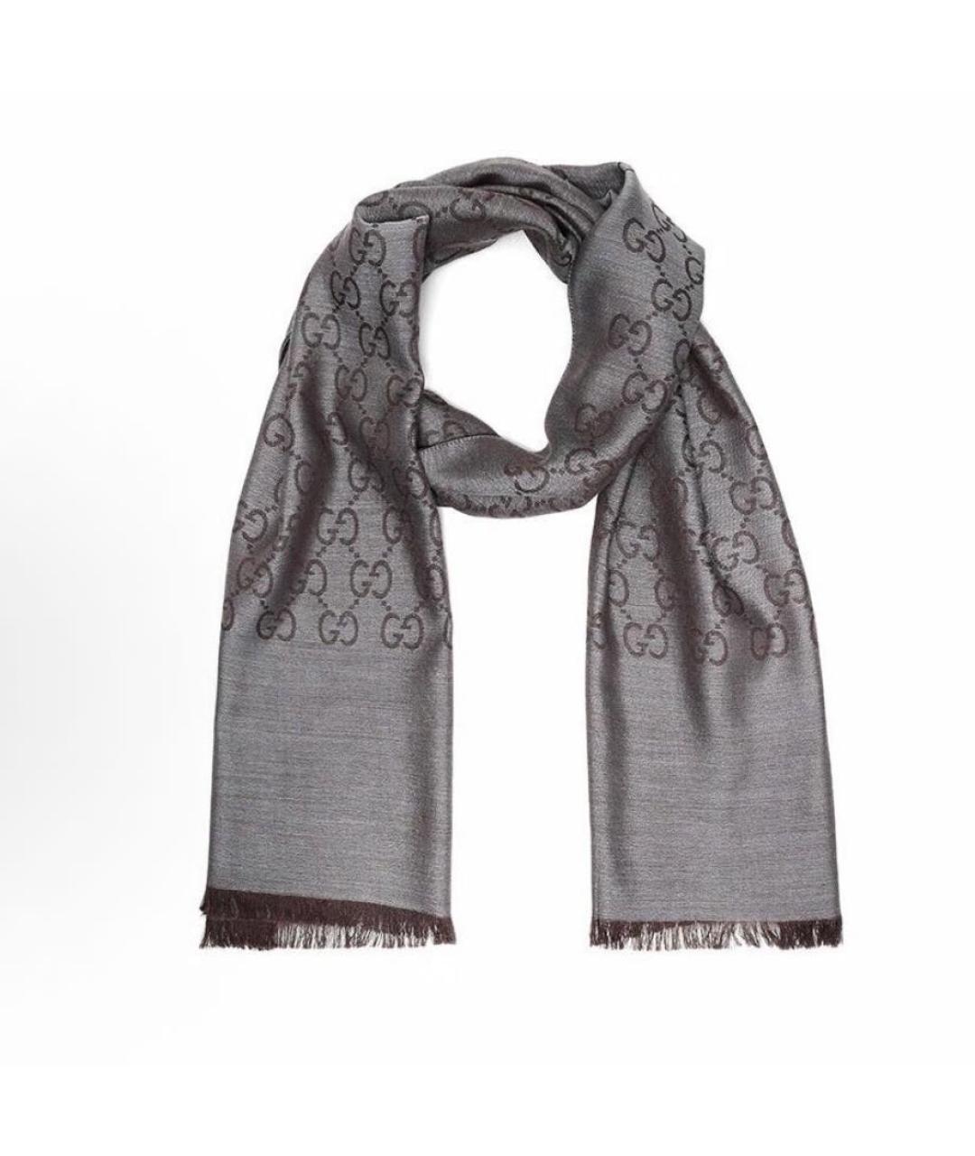 GUCCI Серый шерстяной платок, фото 5