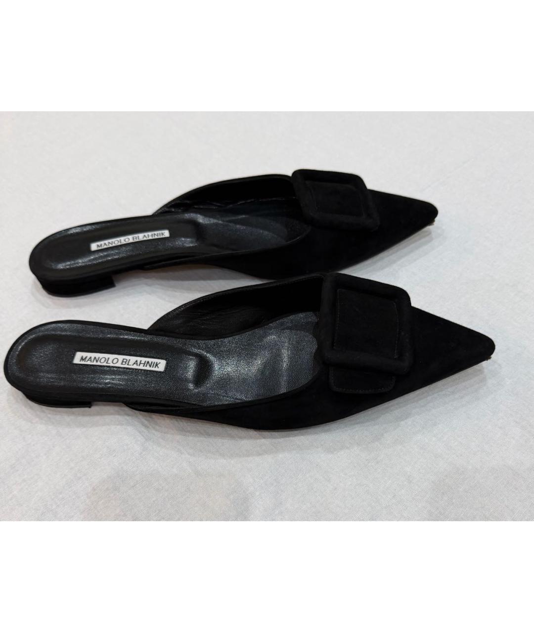 MANOLO BLAHNIK Черные замшевые мюли, фото 5
