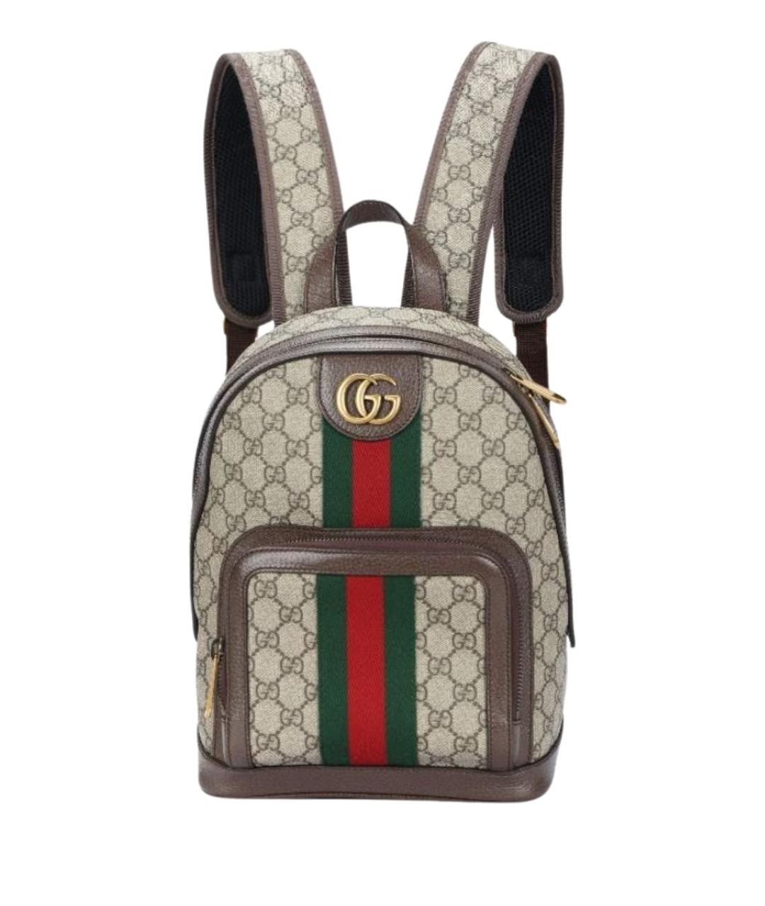 GUCCI Коричневый жаккардовый рюкзак, фото 1