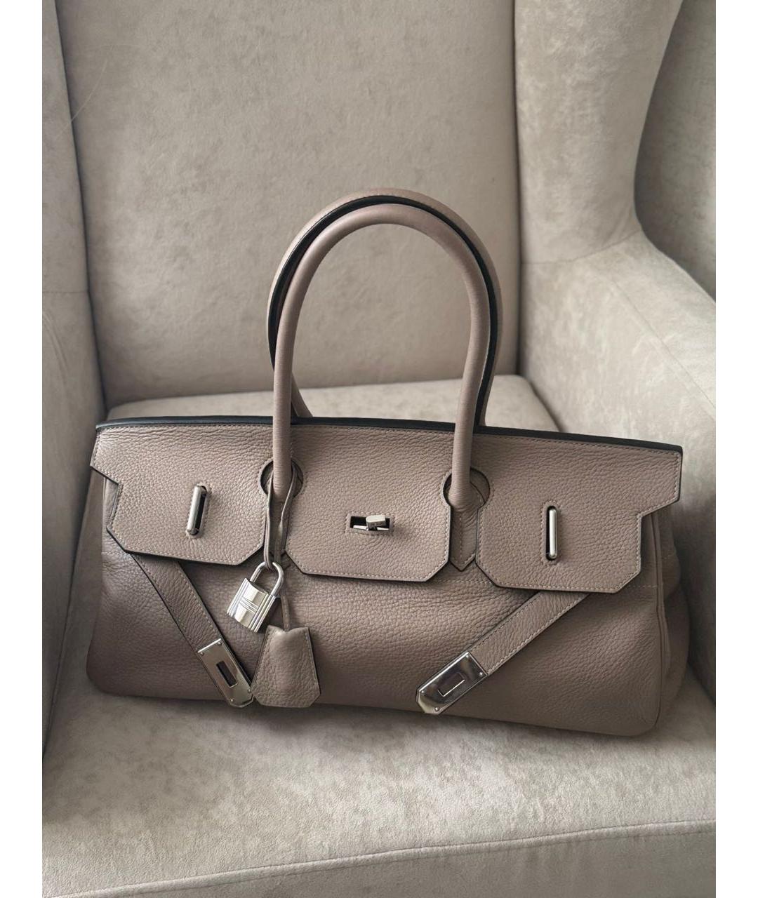 HERMES Бежевая кожаная сумка с короткими ручками, фото 9