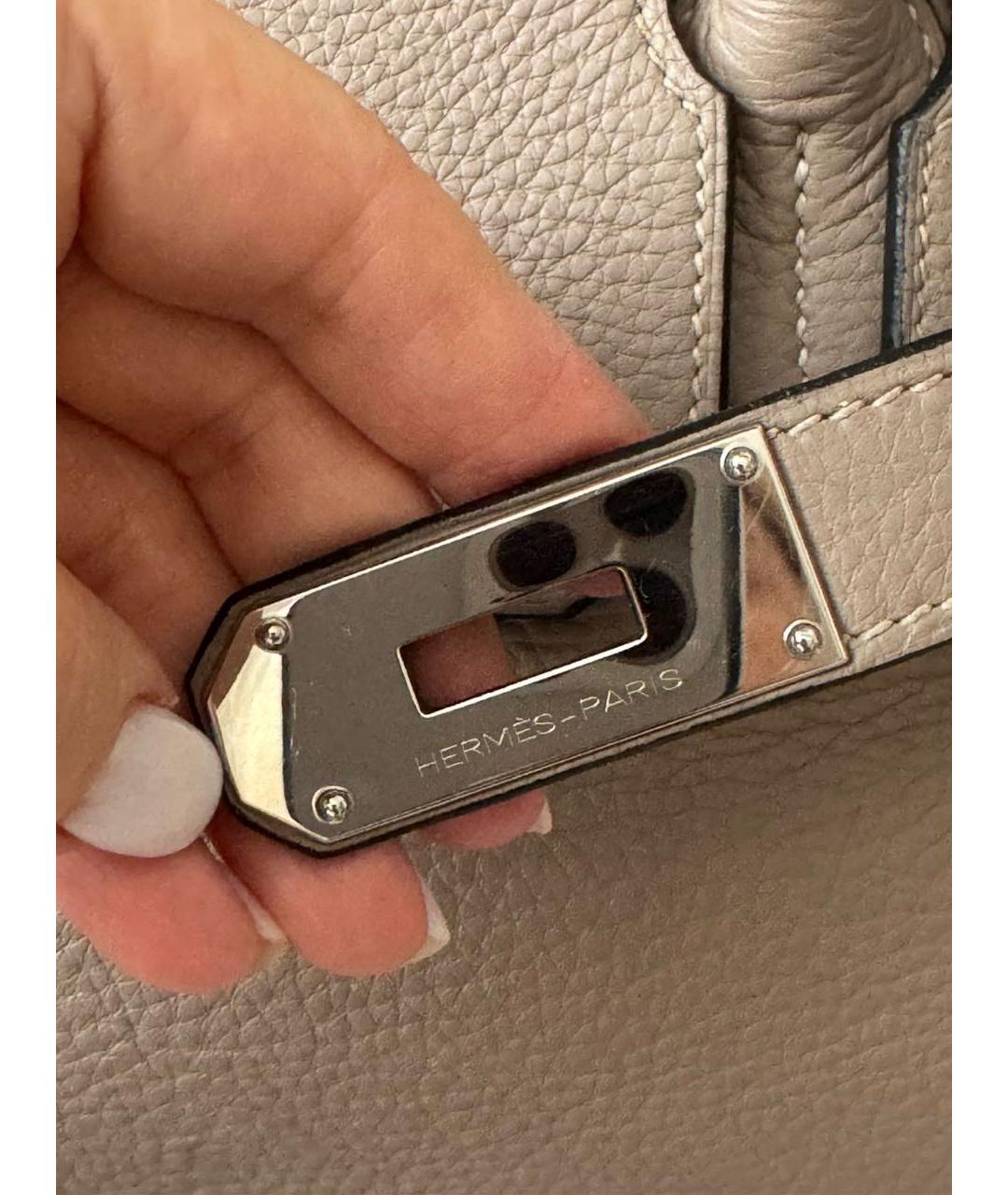 HERMES Бежевая кожаная сумка с короткими ручками, фото 6
