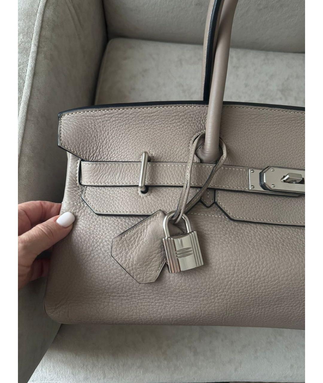HERMES Бежевая кожаная сумка с короткими ручками, фото 2