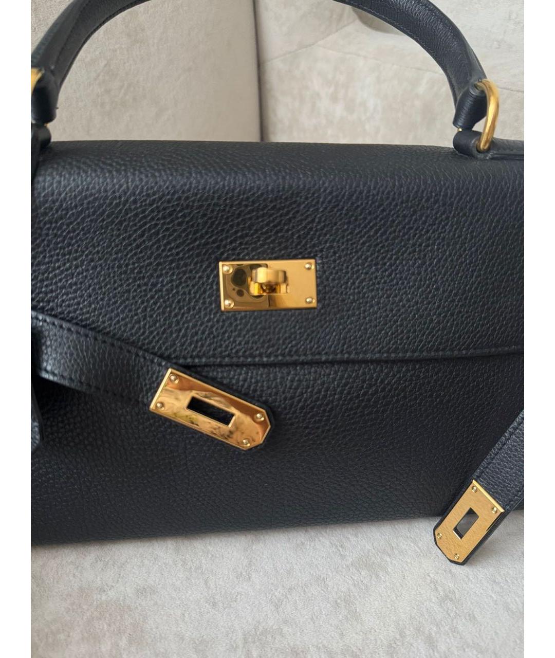 HERMES Черная кожаная сумка с короткими ручками, фото 5
