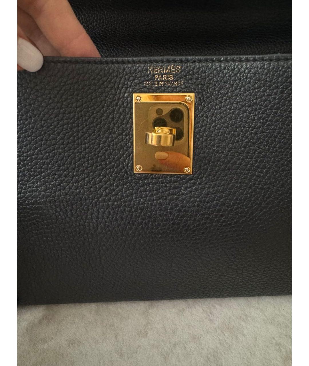 HERMES Черная кожаная сумка с короткими ручками, фото 7