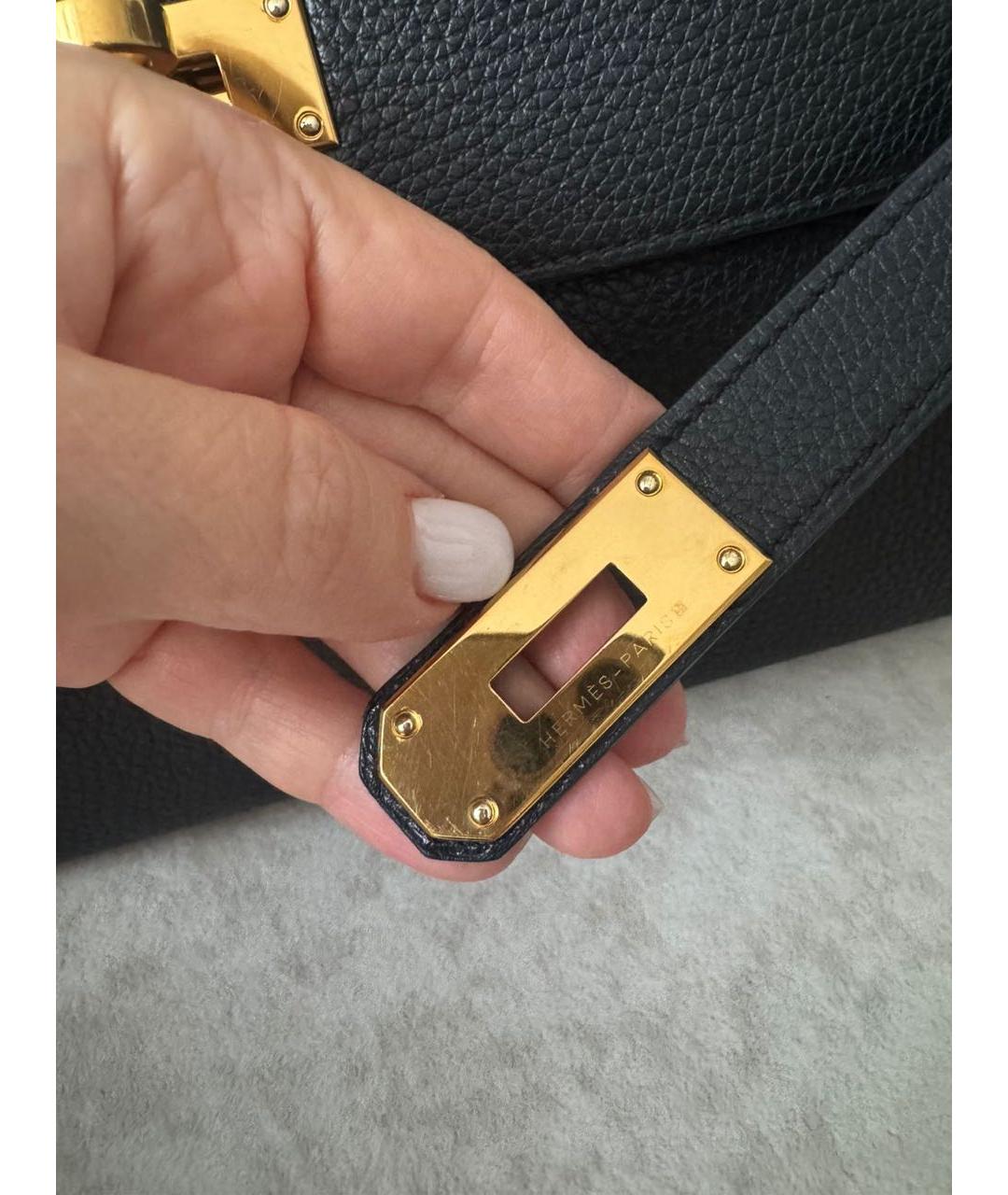 HERMES Черная кожаная сумка с короткими ручками, фото 4