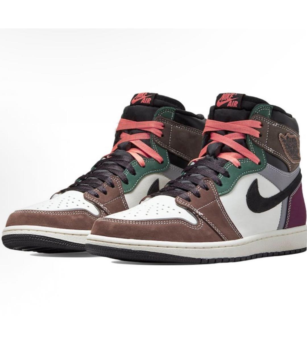 JORDAN Коричневые кожаные высокие кроссовки / кеды, фото 2