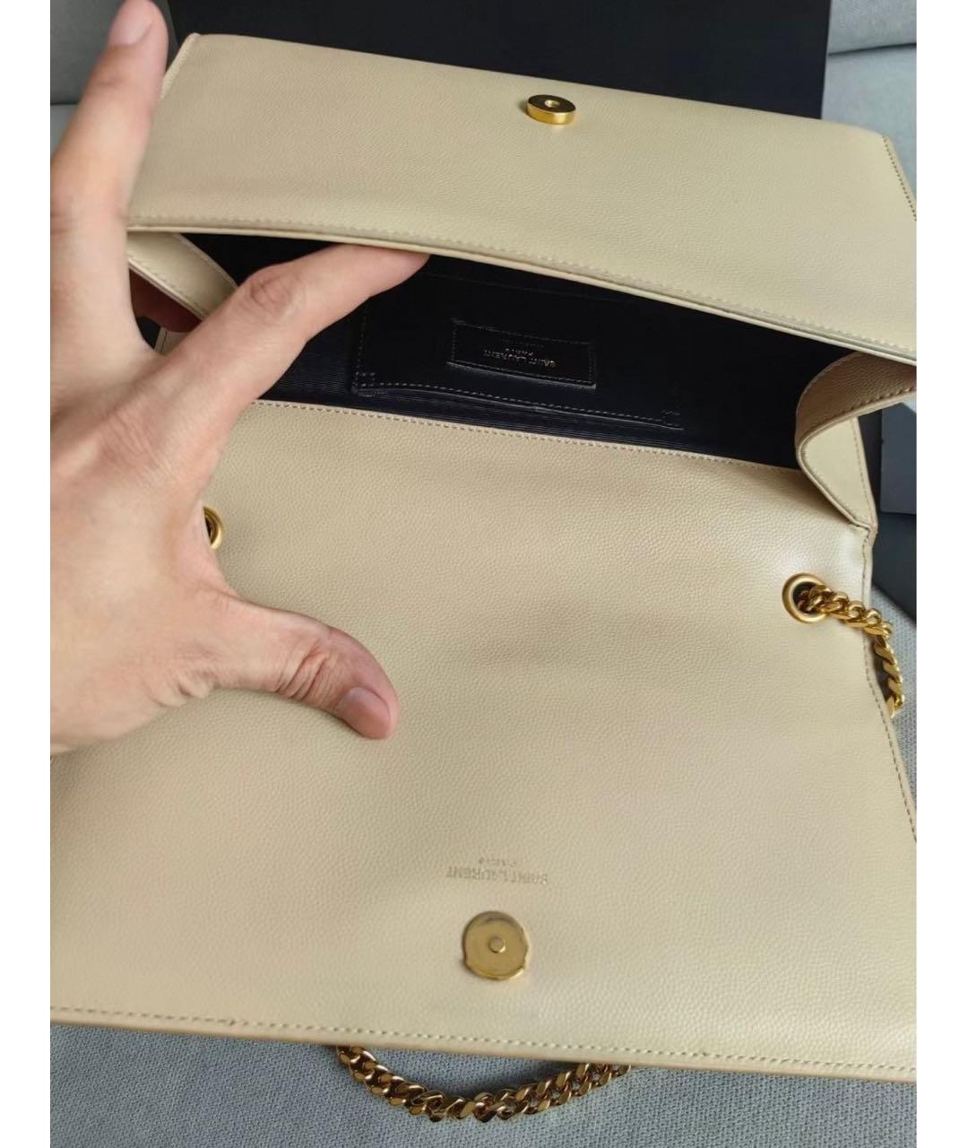 SAINT LAURENT Бежевая кожаная сумка через плечо, фото 4