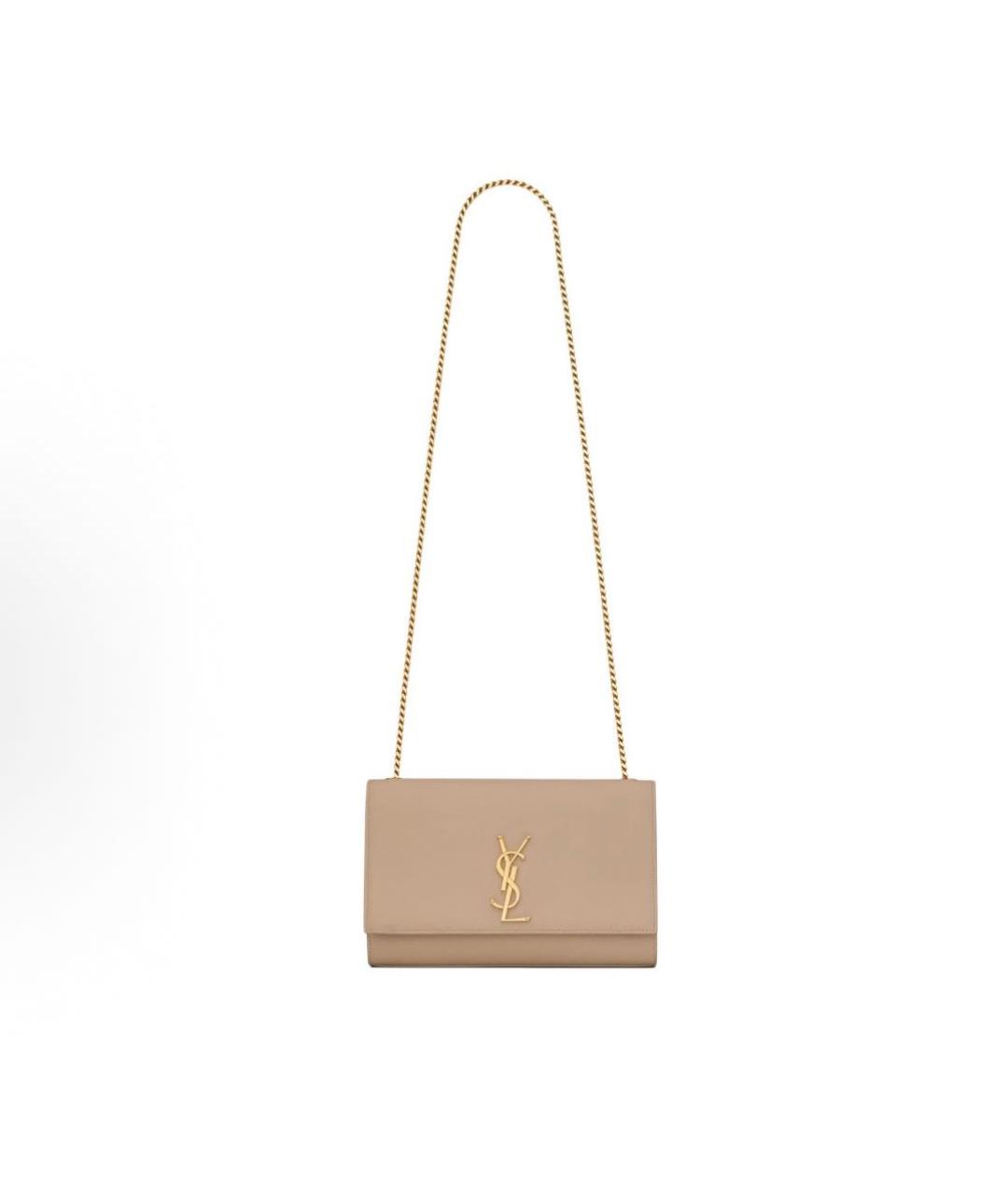 SAINT LAURENT Бежевая кожаная сумка через плечо, фото 7
