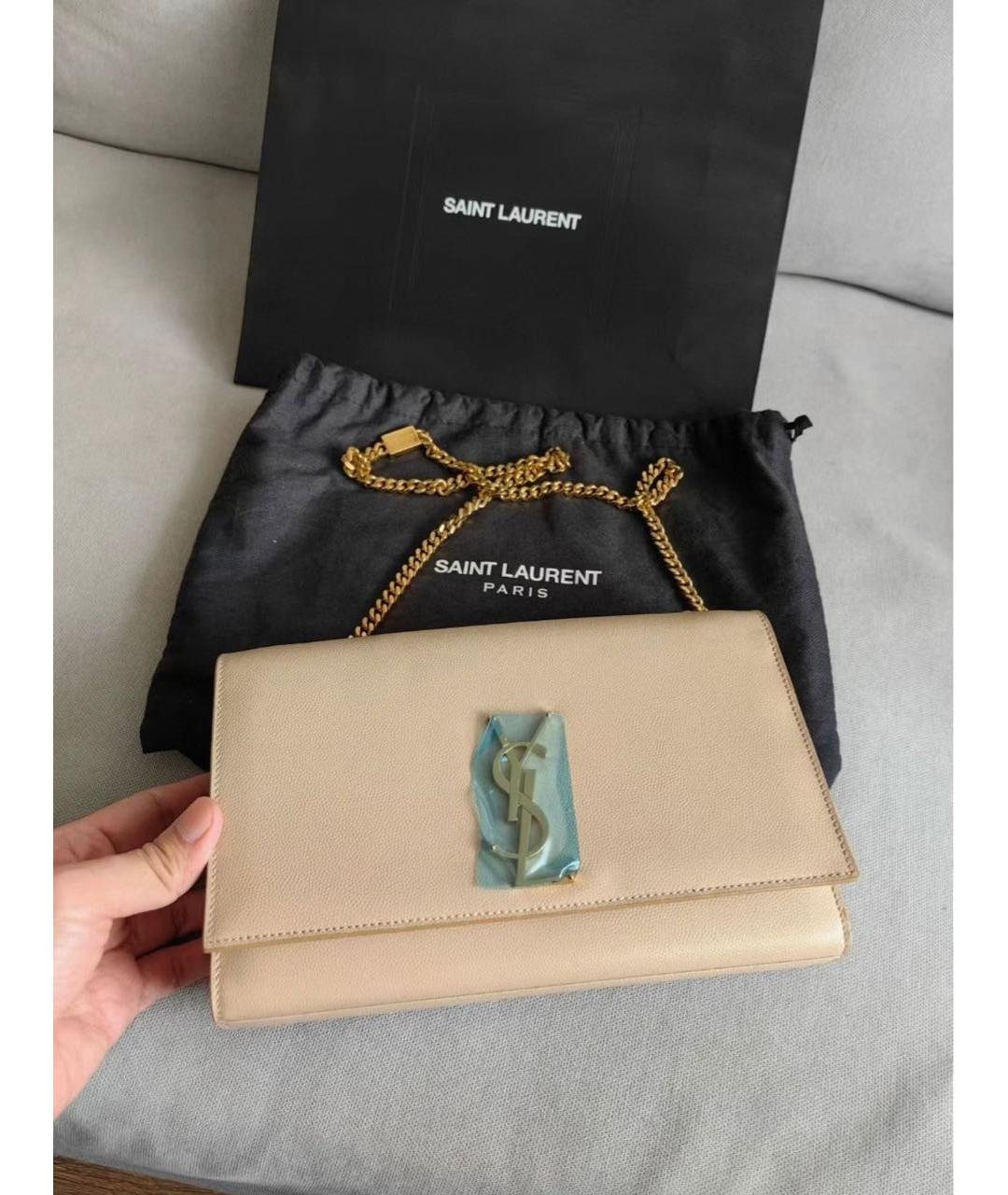 SAINT LAURENT Бежевая кожаная сумка через плечо, фото 2