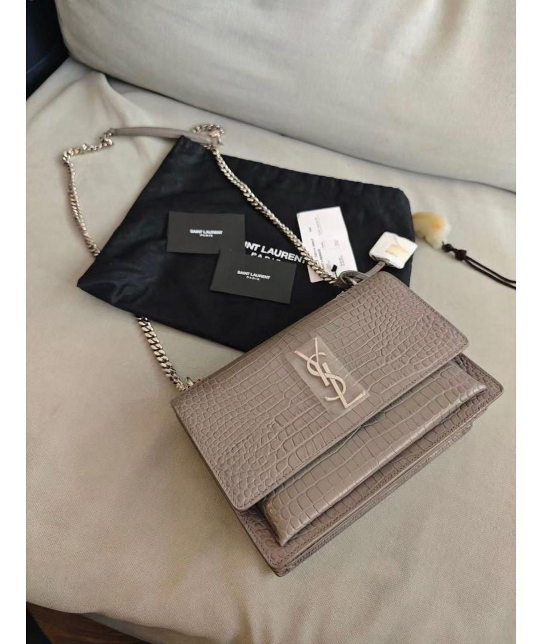 SAINT LAURENT Серая кожаная сумка через плечо, фото 3