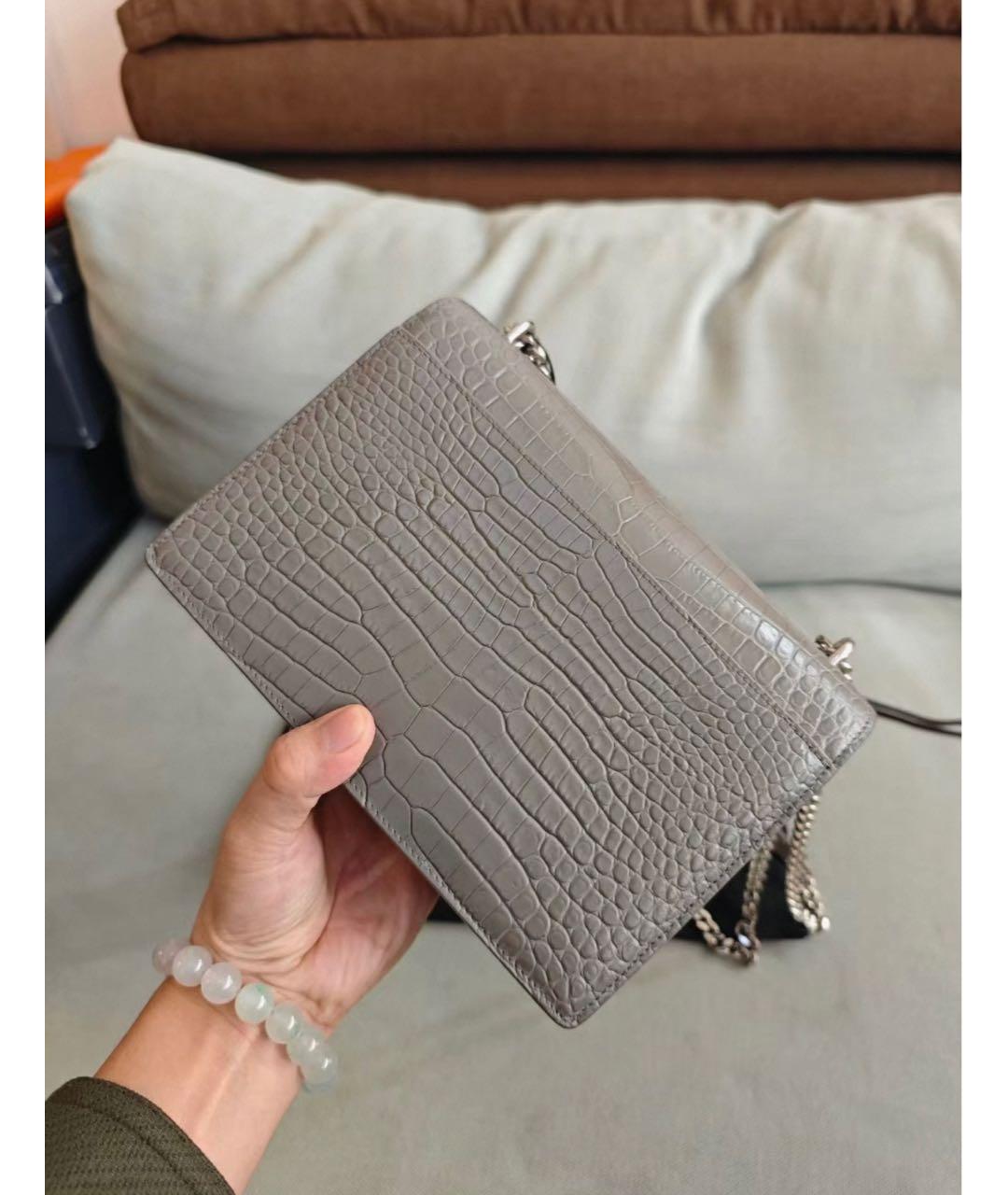 SAINT LAURENT Серая кожаная сумка через плечо, фото 6