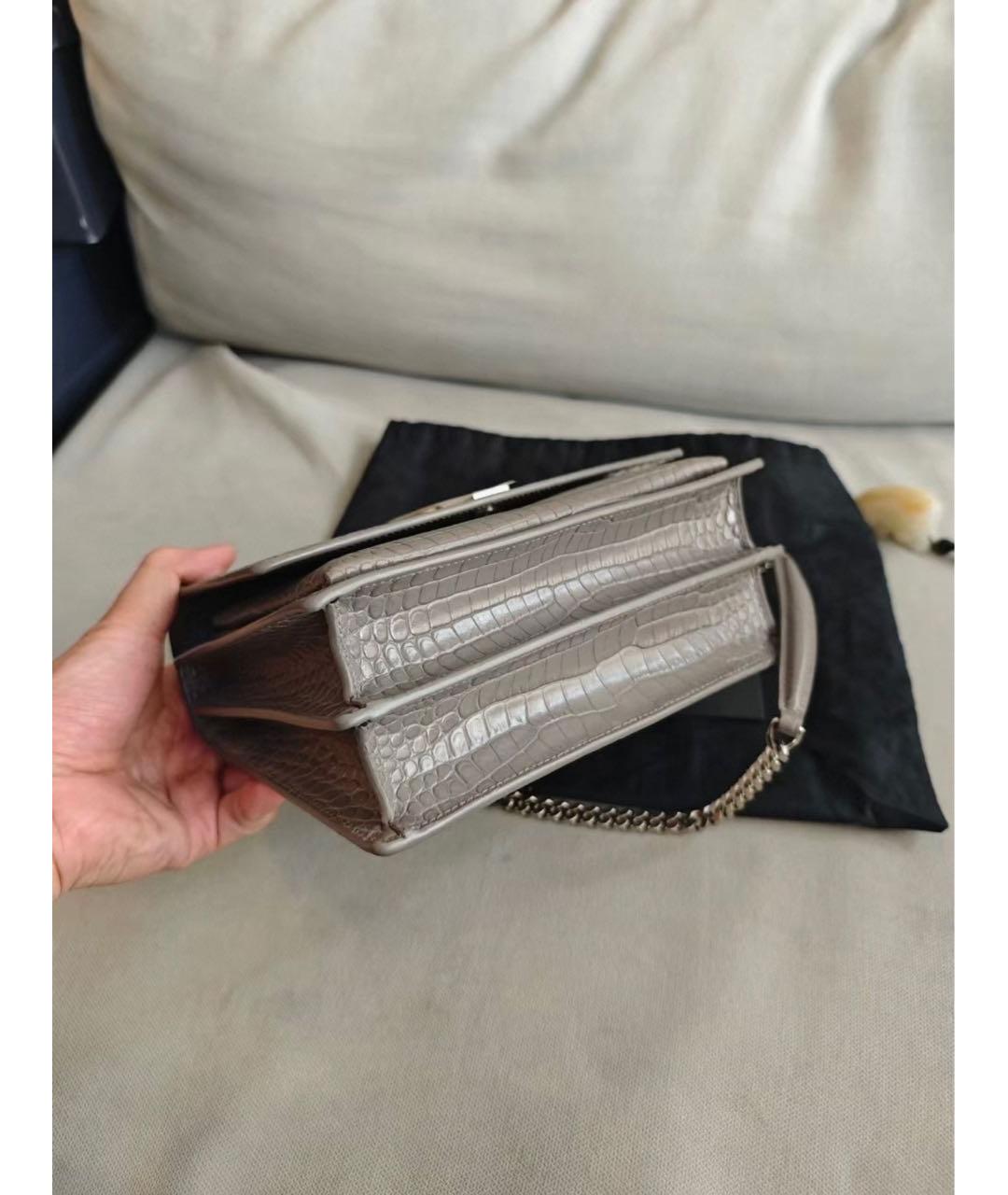 SAINT LAURENT Серая кожаная сумка через плечо, фото 5