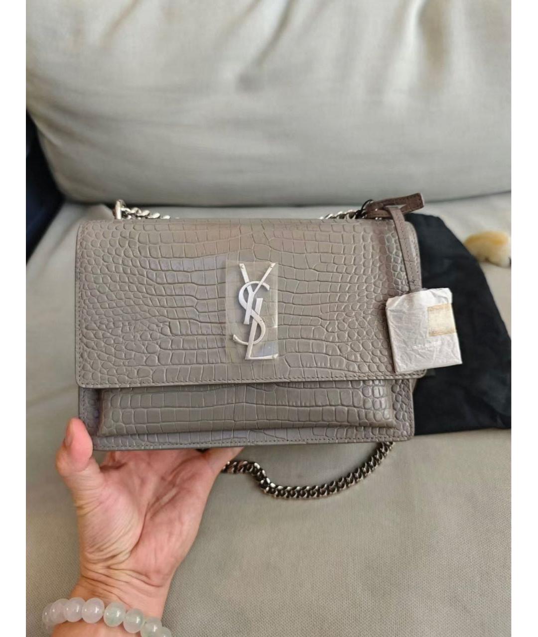 SAINT LAURENT Серая кожаная сумка через плечо, фото 2