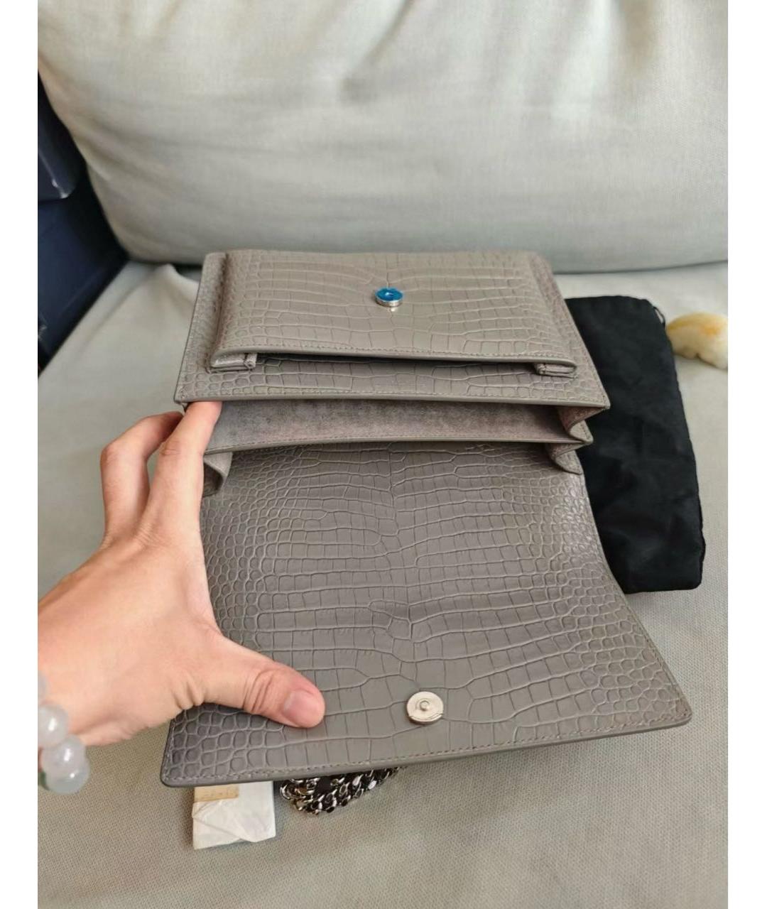 SAINT LAURENT Серая кожаная сумка через плечо, фото 4