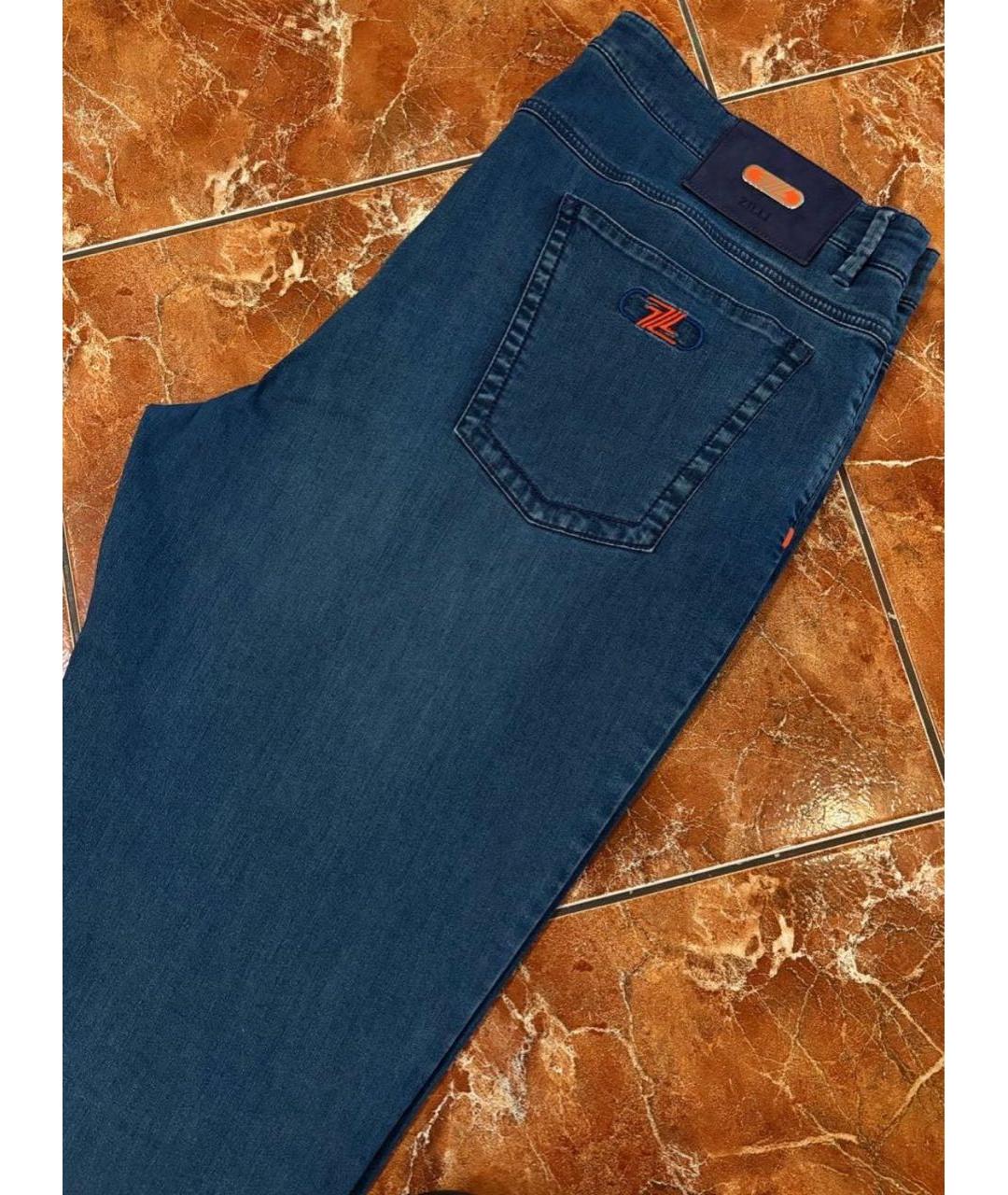 ZILLI Синие хлопко-эластановые прямые джинсы, фото 3