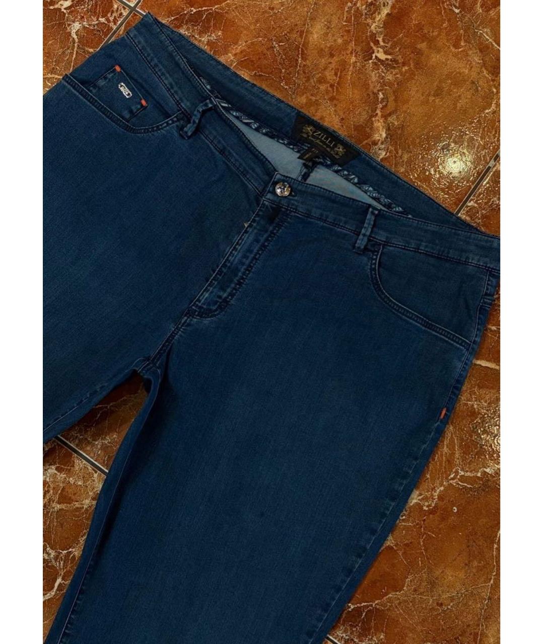 ZILLI Синие хлопко-эластановые прямые джинсы, фото 4