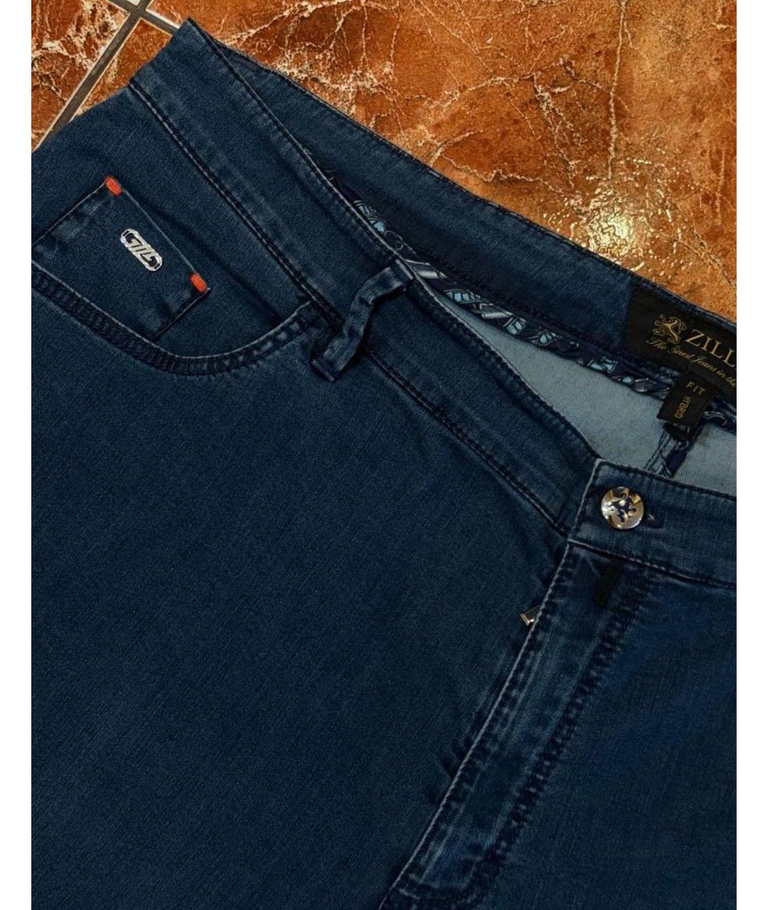 ZILLI Синие хлопко-эластановые прямые джинсы, фото 5