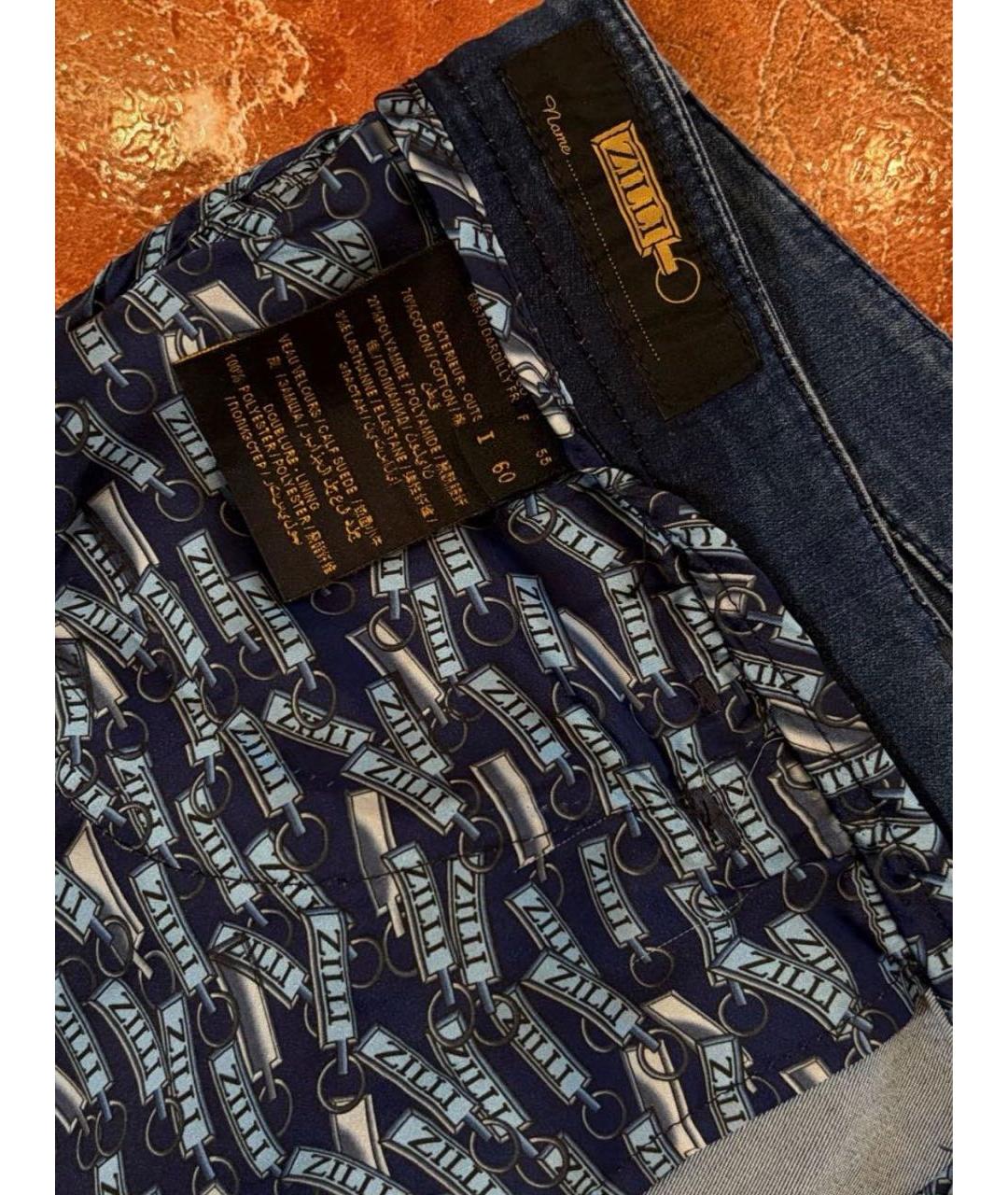 ZILLI Синие хлопко-эластановые прямые джинсы, фото 6