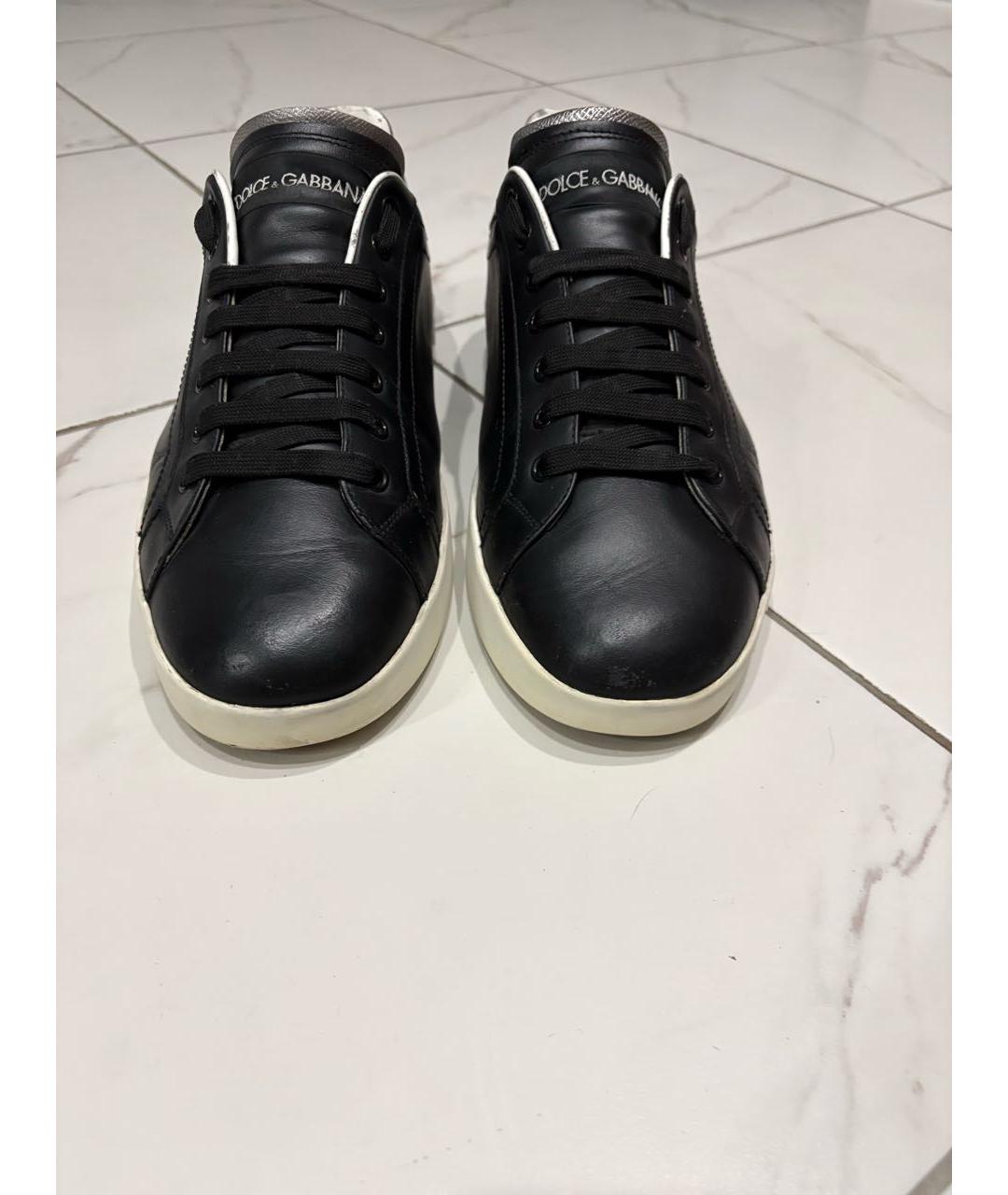 DOLCE&GABBANA Черные кожаные низкие кроссовки / кеды, фото 2