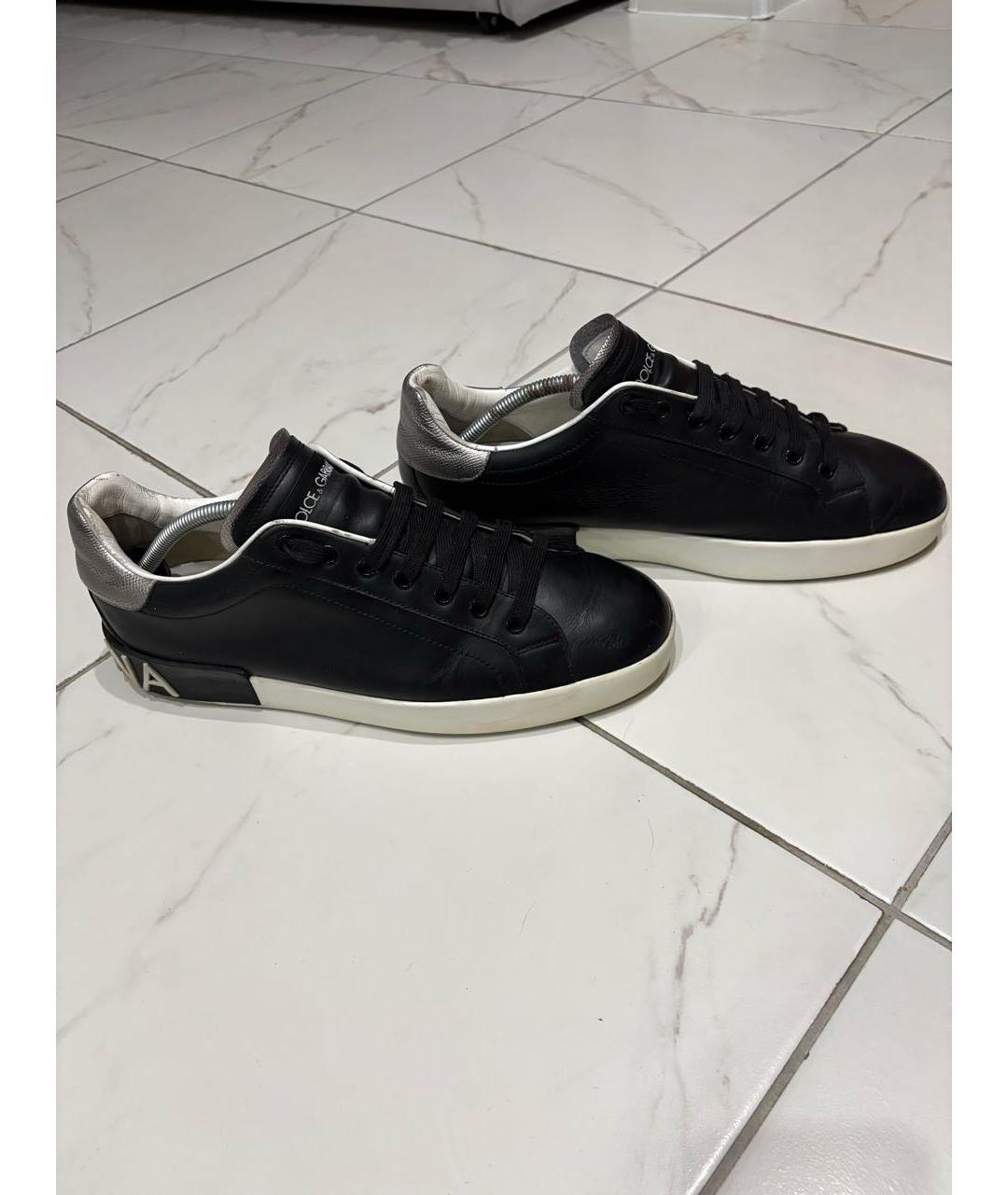 DOLCE&GABBANA Черные кожаные низкие кроссовки / кеды, фото 5