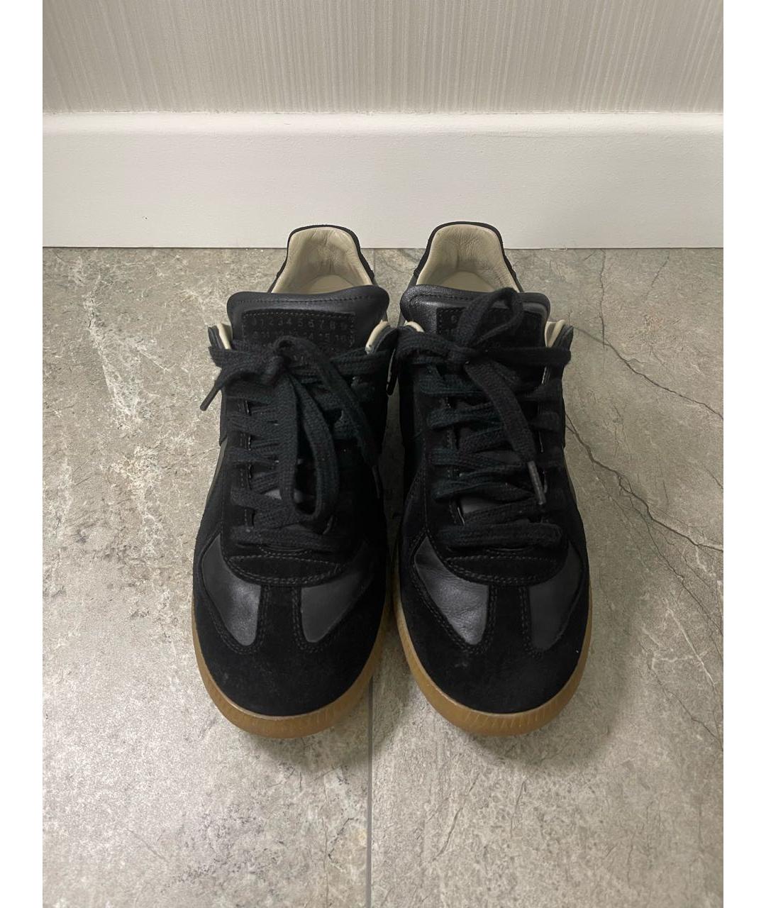 MAISON MARGIELA Черные замшевые низкие кроссовки / кеды, фото 3