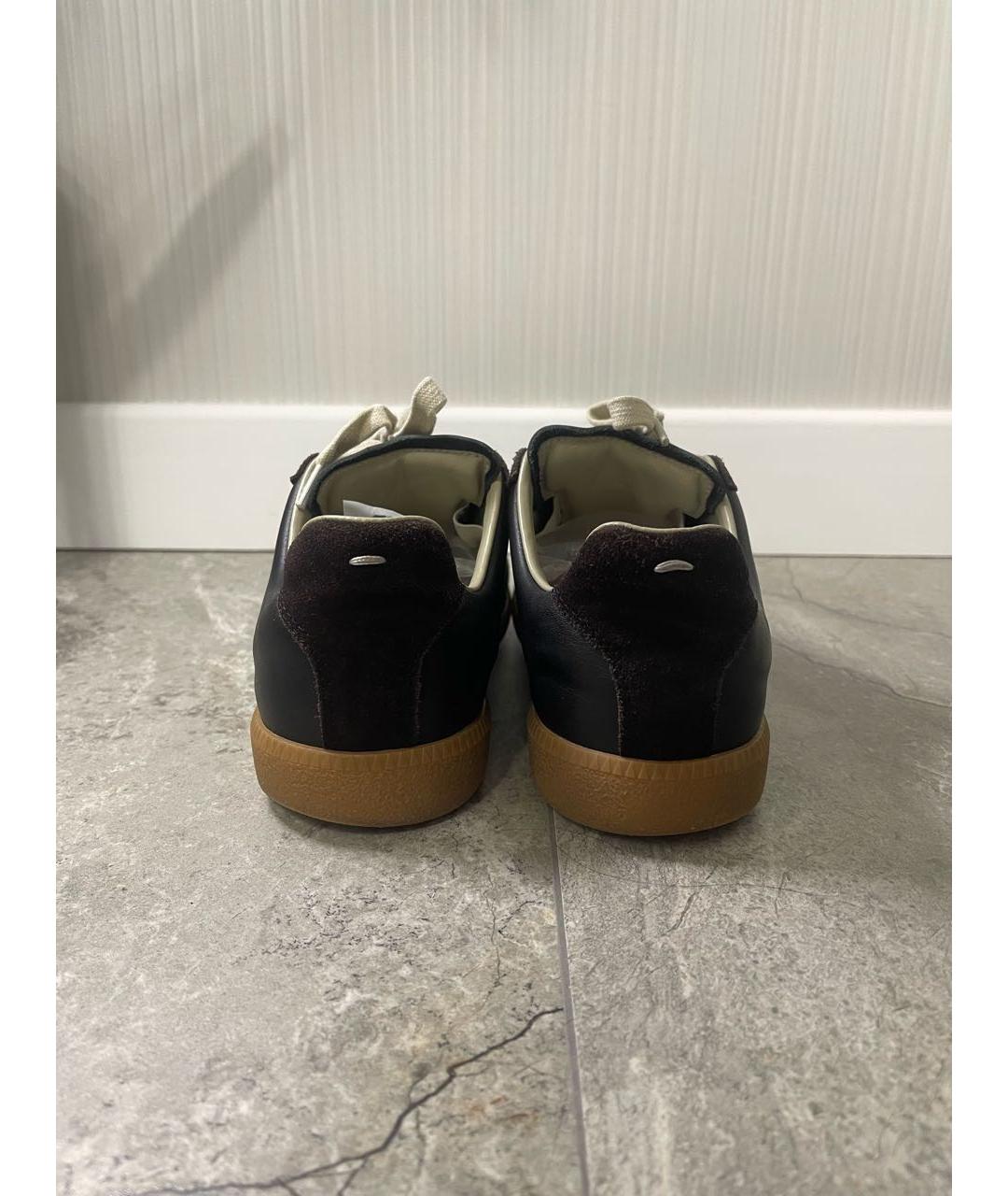 MAISON MARGIELA Черные кожаные низкие кроссовки / кеды, фото 3