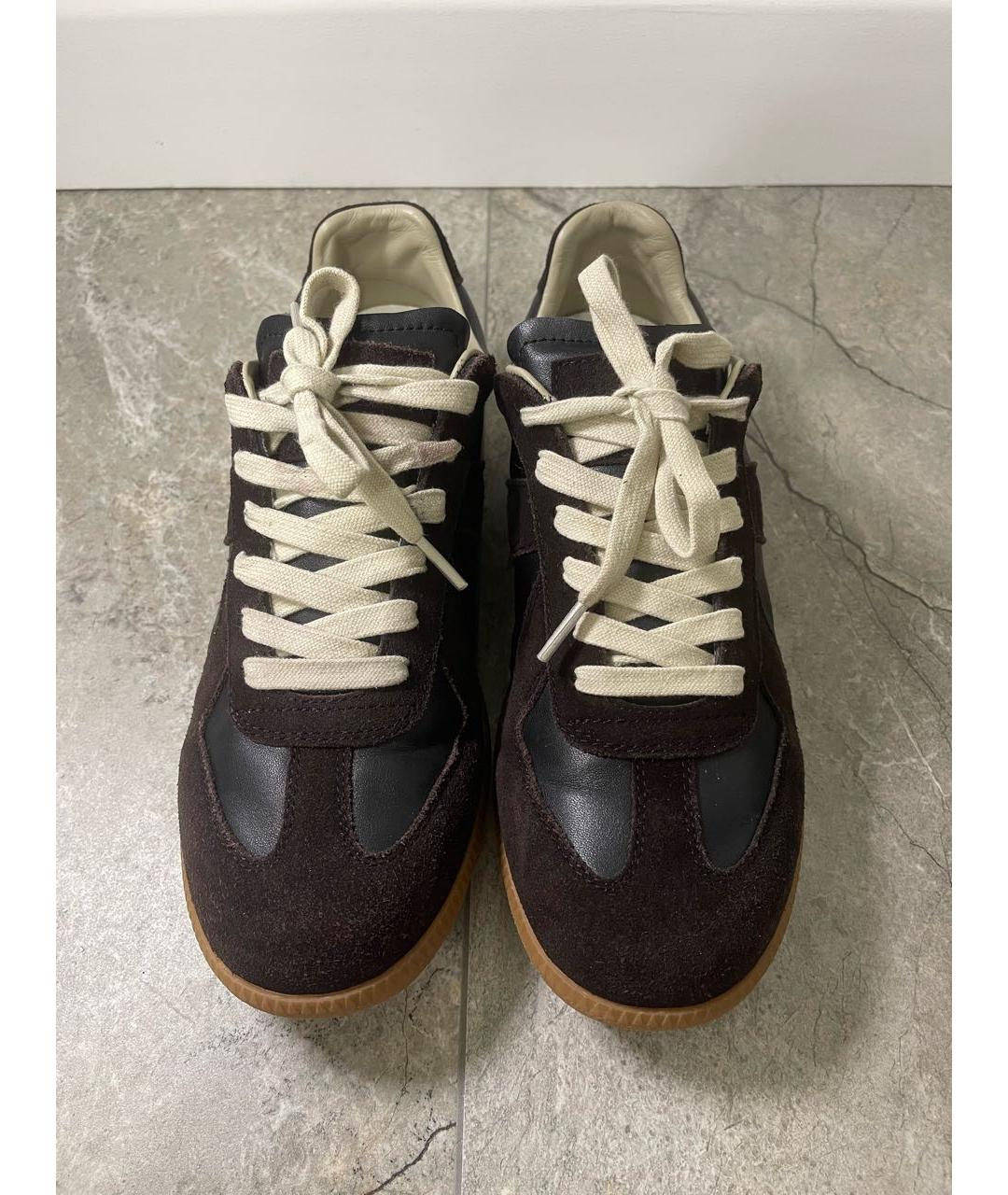 MAISON MARGIELA Черные кожаные низкие кроссовки / кеды, фото 2