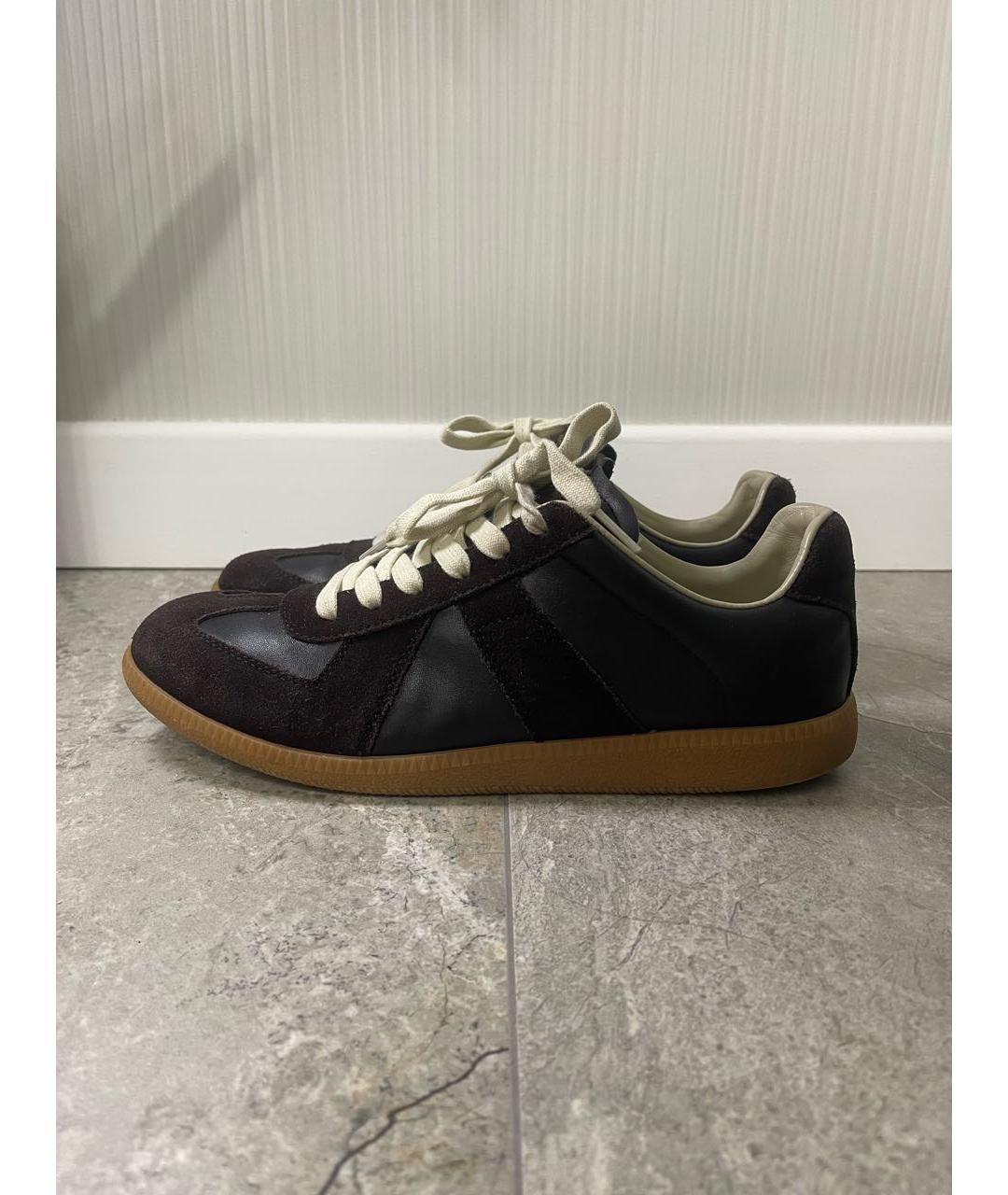 MAISON MARGIELA Черные кожаные низкие кроссовки / кеды, фото 4