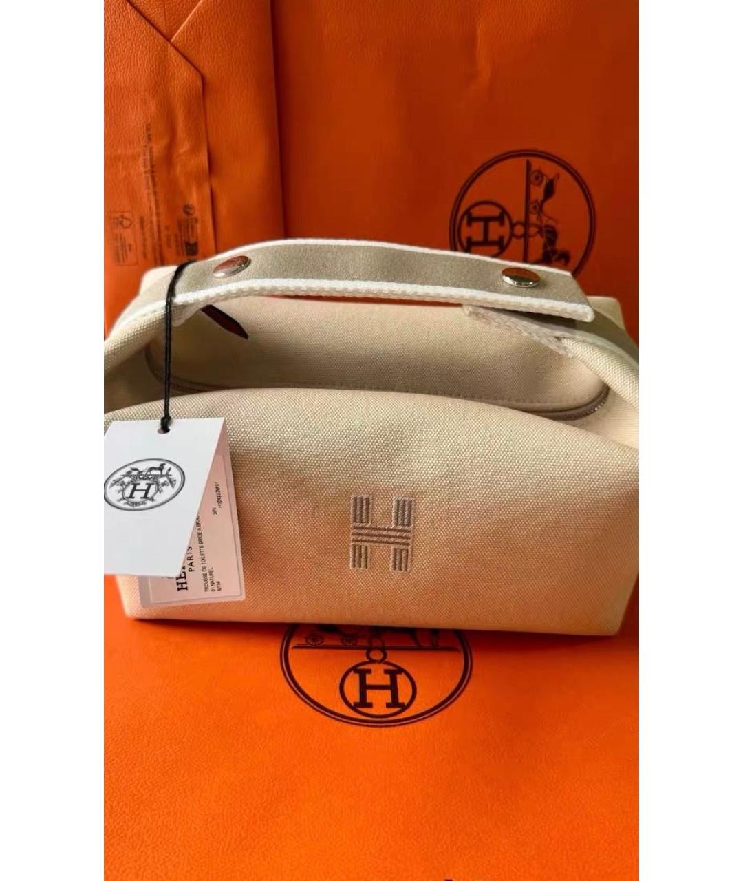 HERMES Бежевая хлопковая косметичка, фото 2