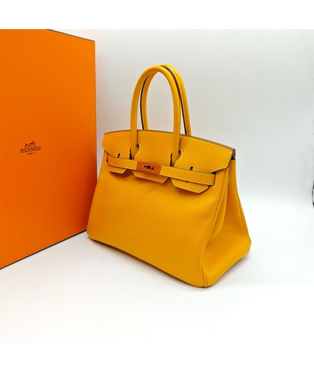 HERMES Желтая кожаная сумка с короткими ручками, фото 3