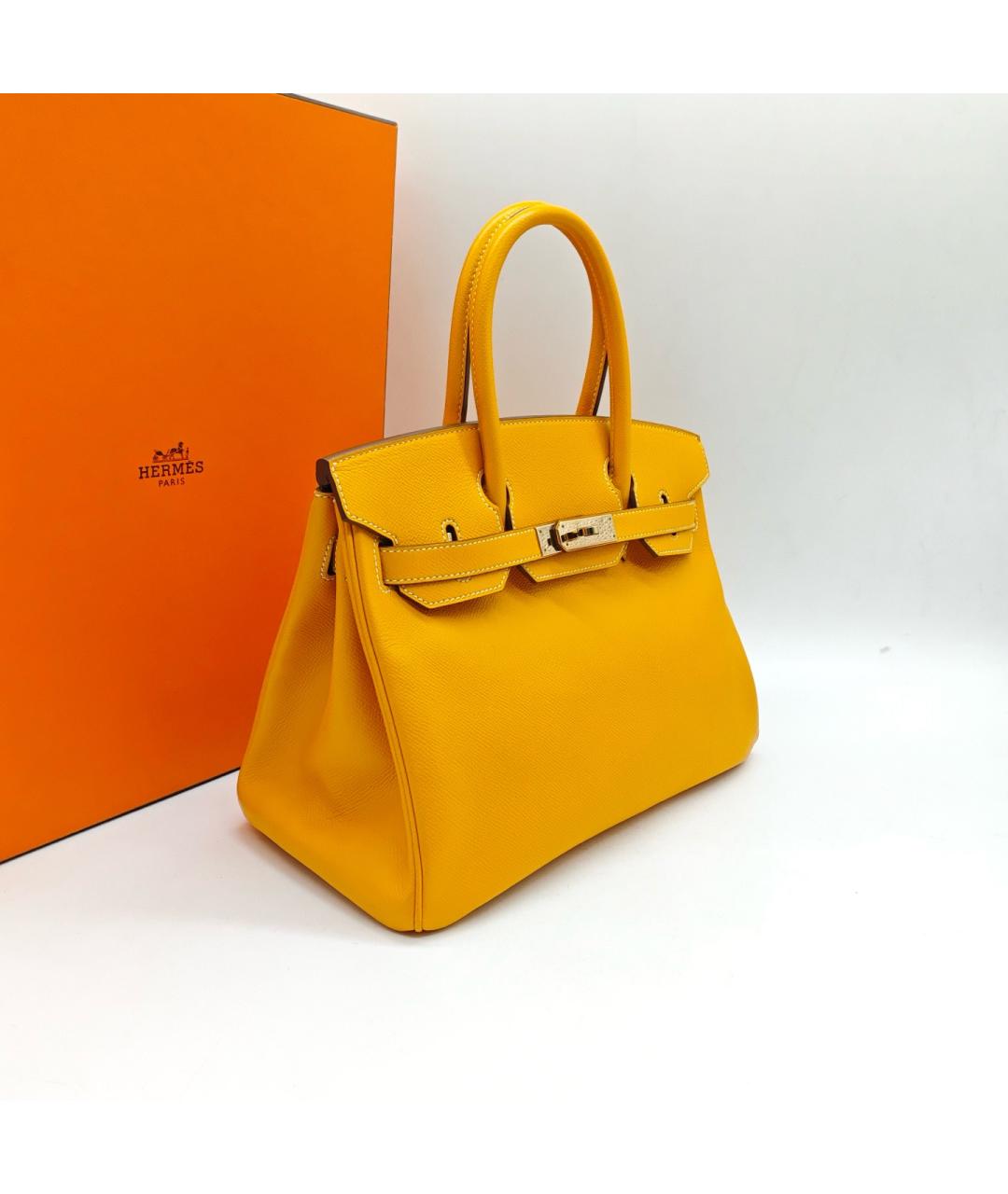 HERMES Желтая кожаная сумка с короткими ручками, фото 4